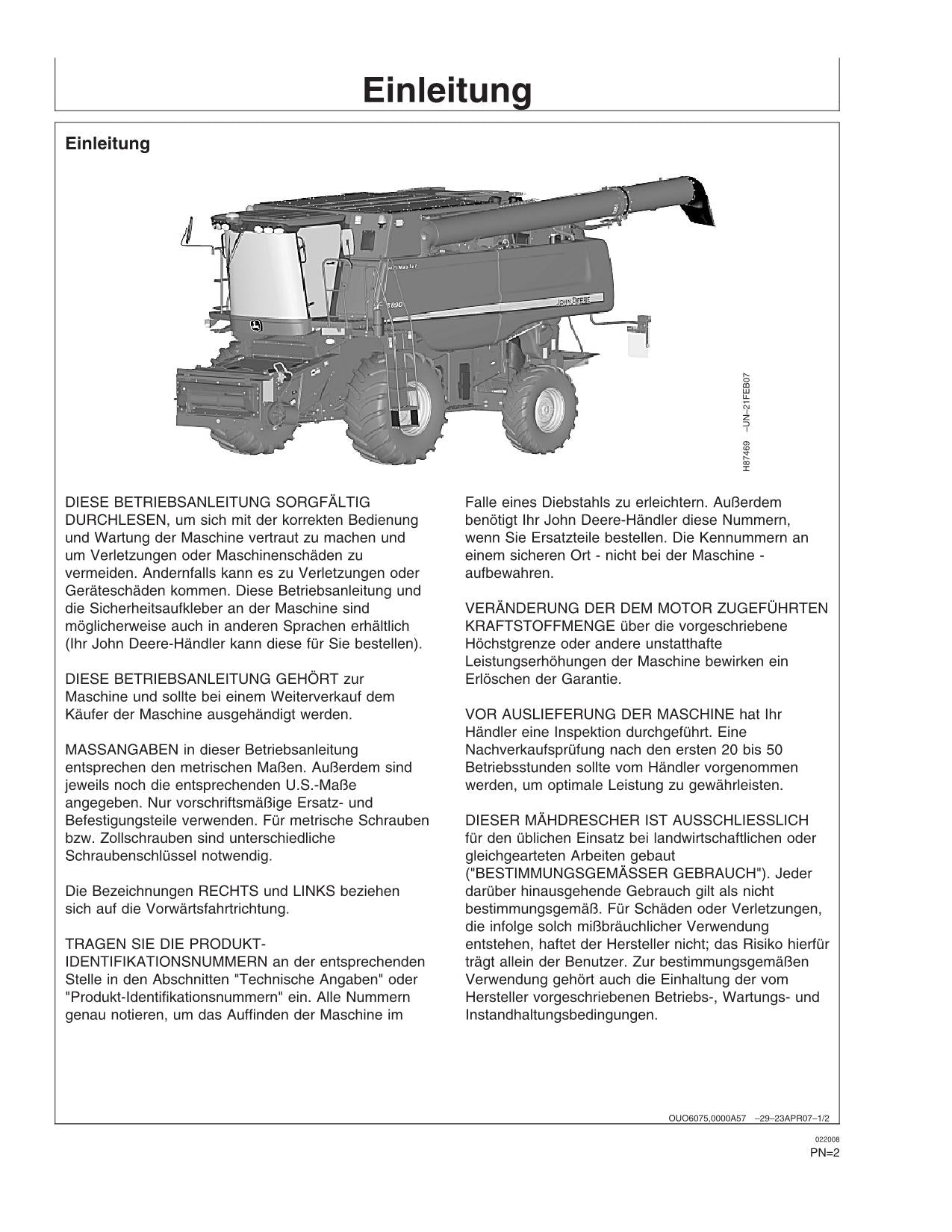 John Deere S690 HillMaster Mähdrescher betriebsanleitung #1