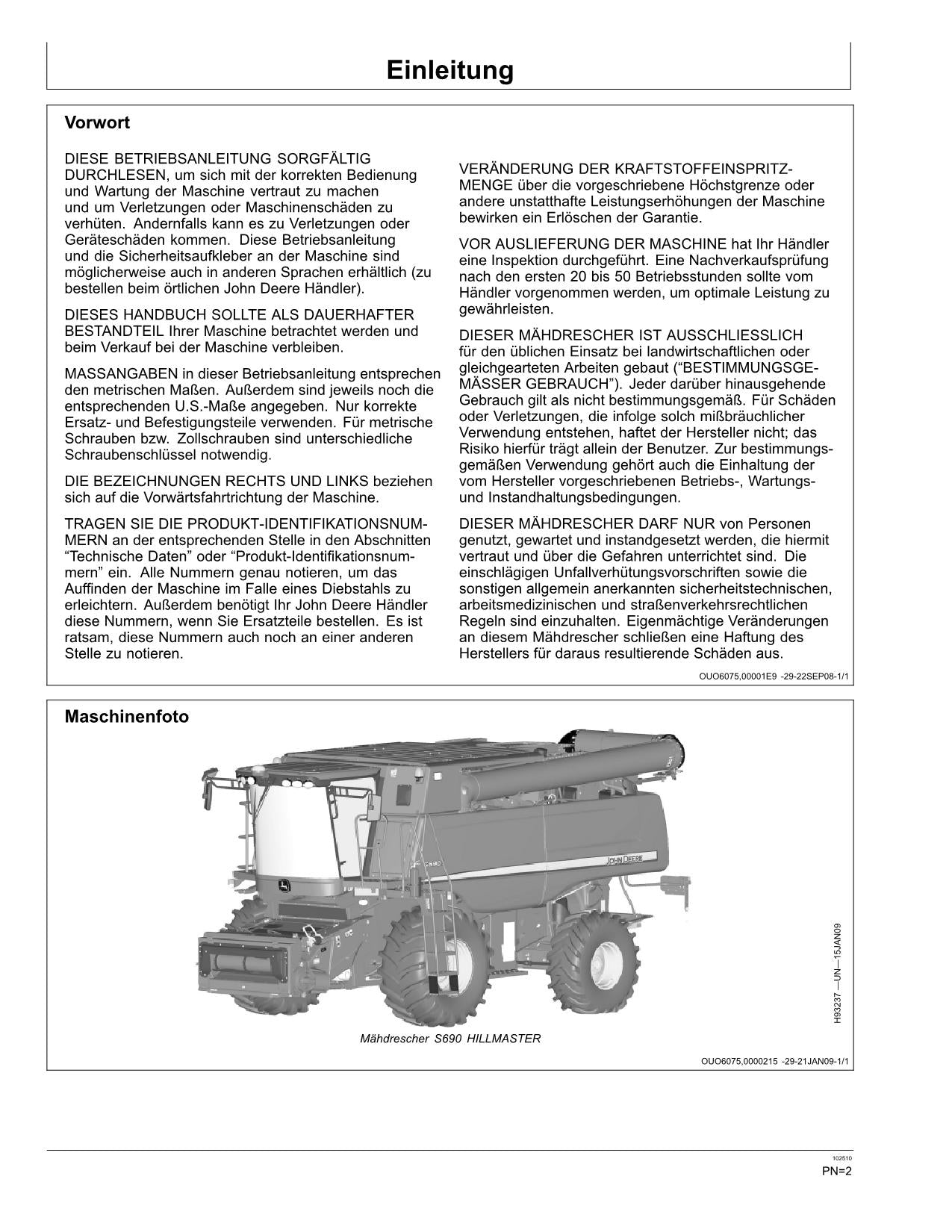 John Deere S690 HillMaster Mähdrescher betriebsanleitung #3