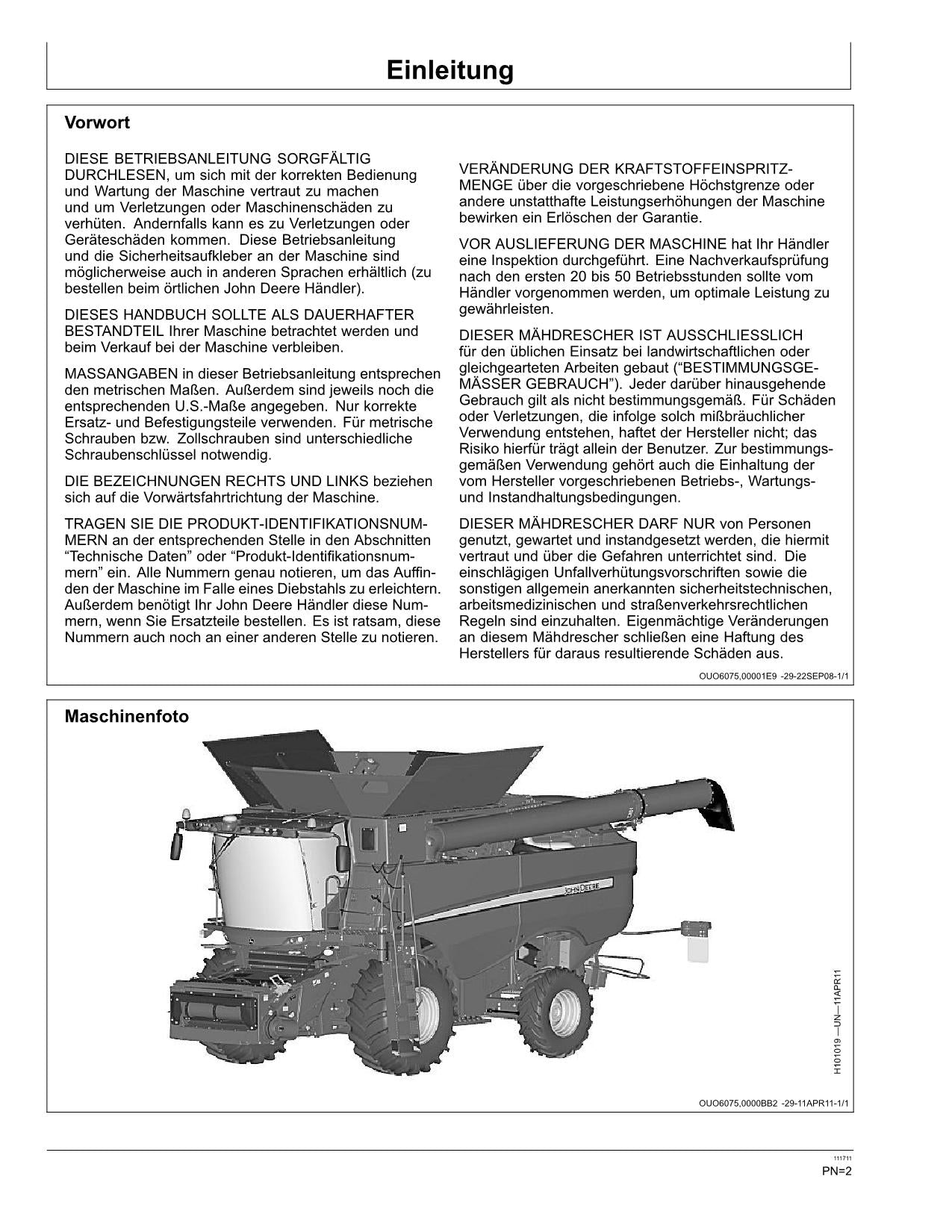 John Deere S660 STS Mähdrescher betriebsanleitung