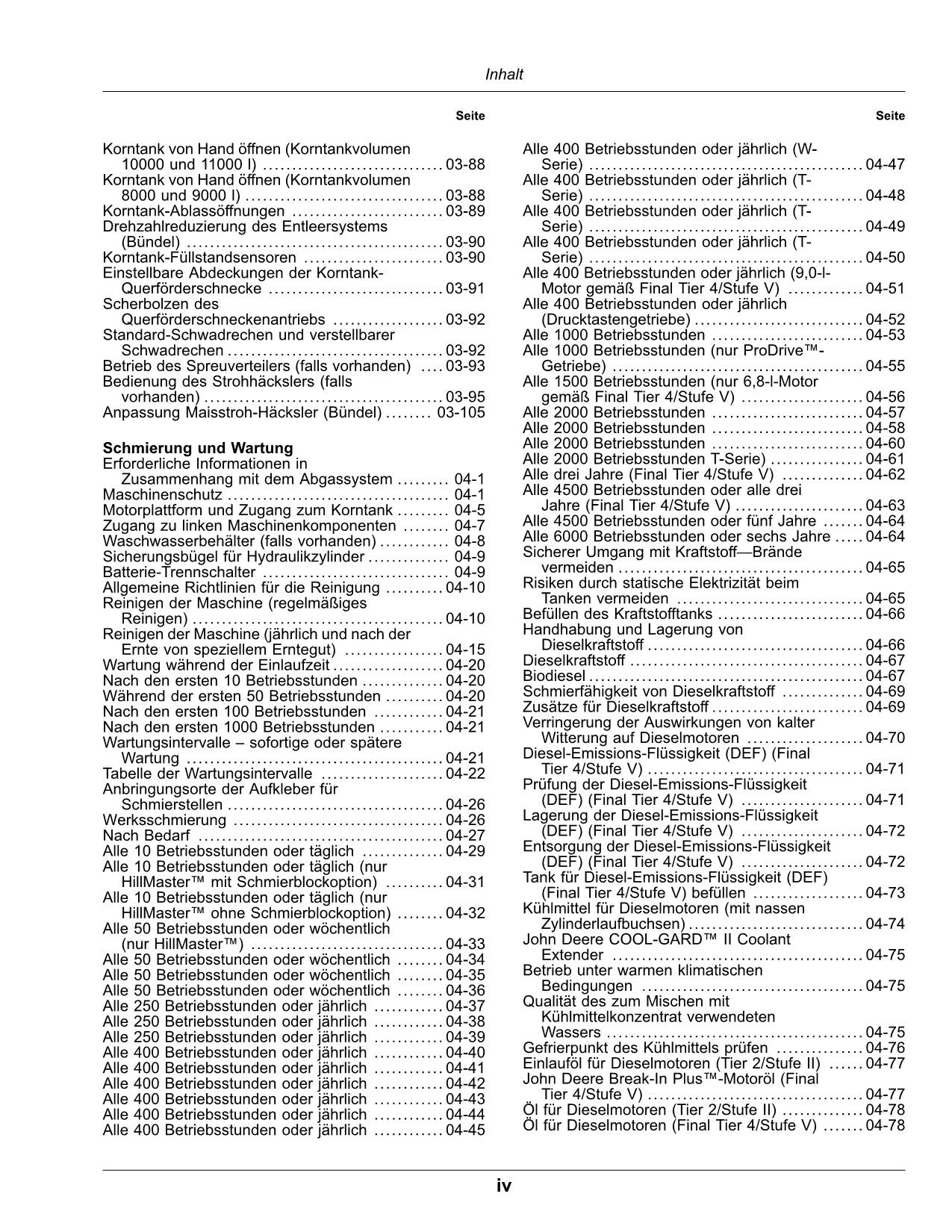 John Deere W540 W550 W650 W660 HillMaster TM Mähdrescher betriebsanleitung