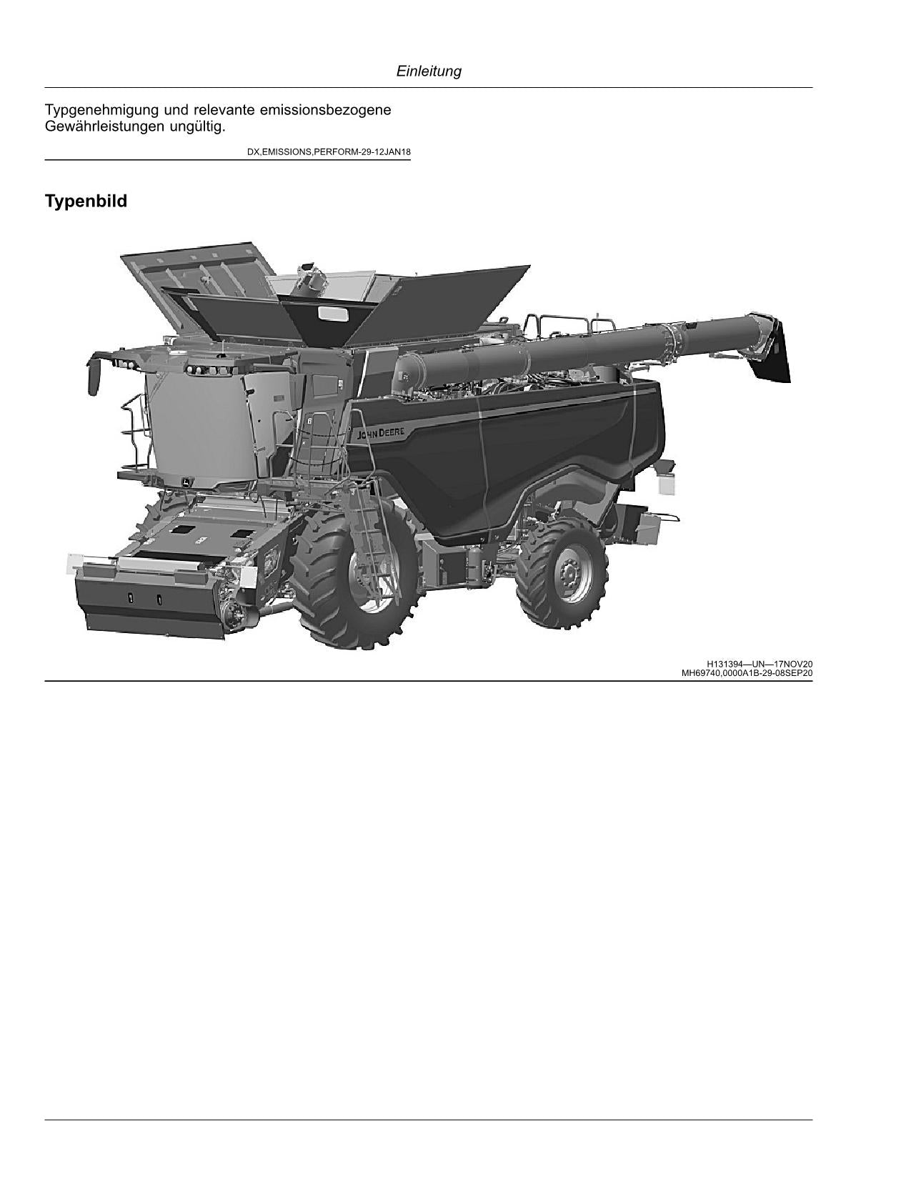 John Deere X9 1000 Mähdrescher betriebsanleitung