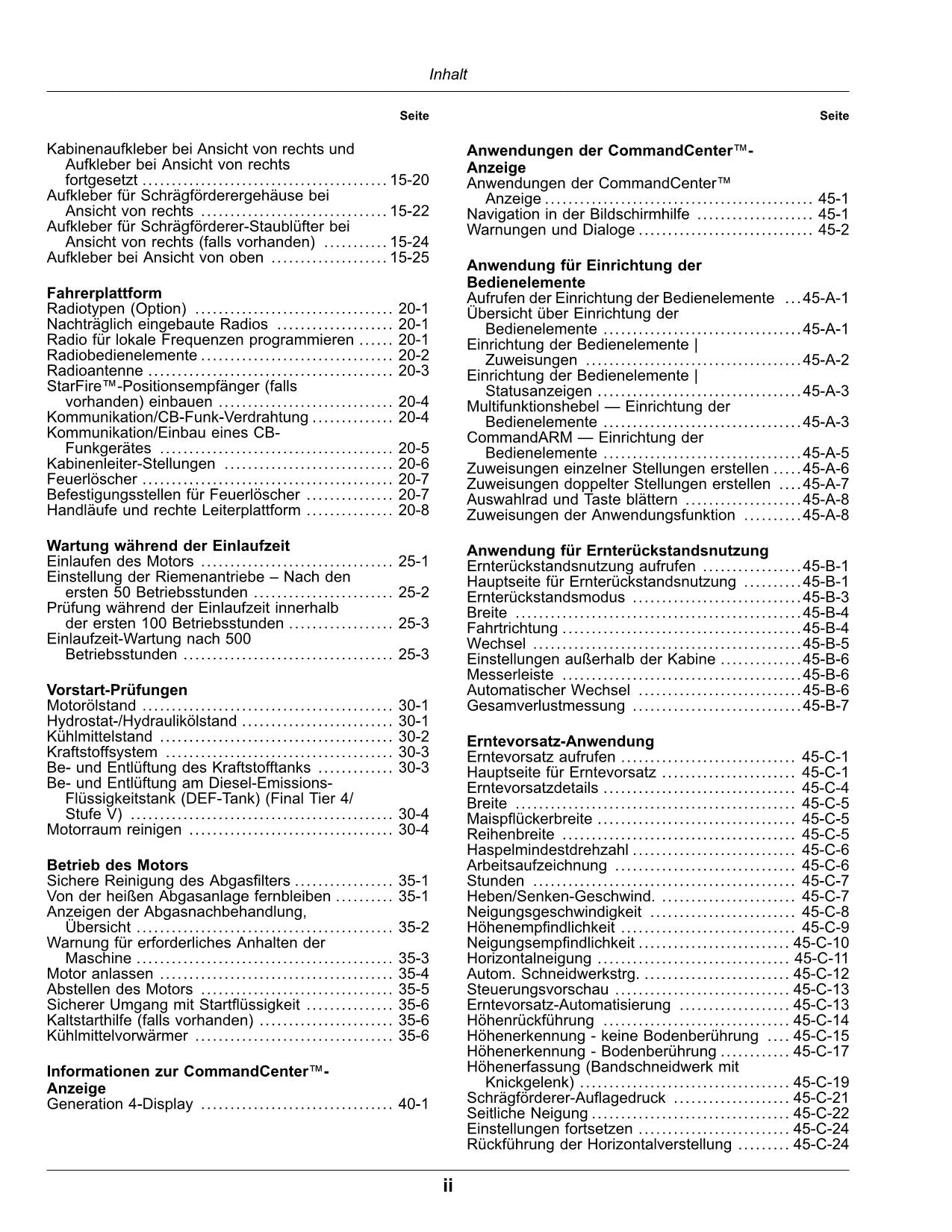 John Deere X9 1000 Mähdrescher betriebsanleitung