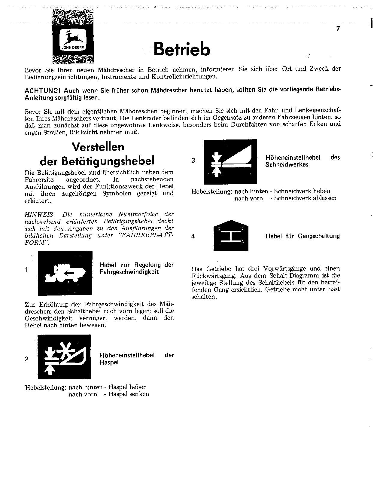 John Deere 930 940 Code 0983 Mähdrescher Betriebsanleitung