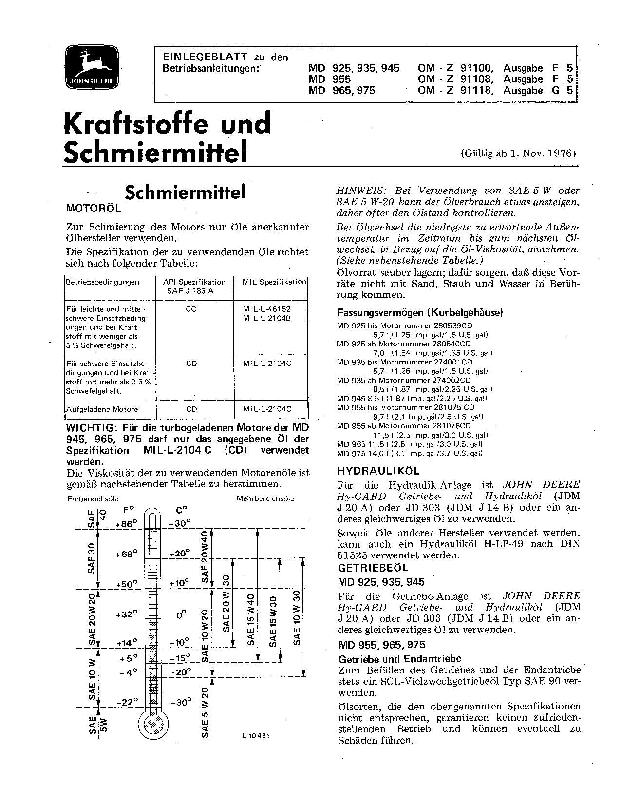 John Deere 925 935 945 Mähdrescher Betriebsanleitung