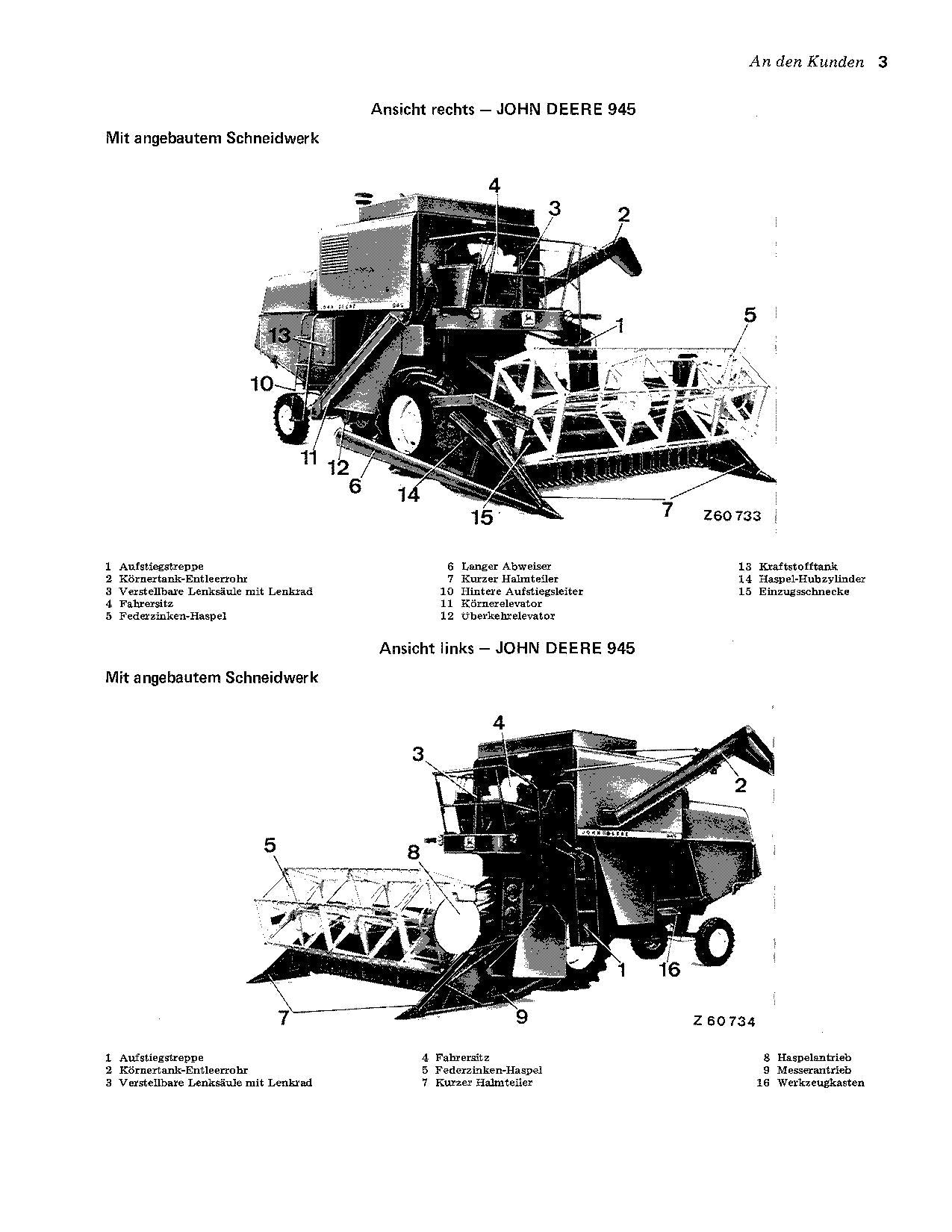 John Deere 925 935 945 Mähdrescher Betriebsanleitung