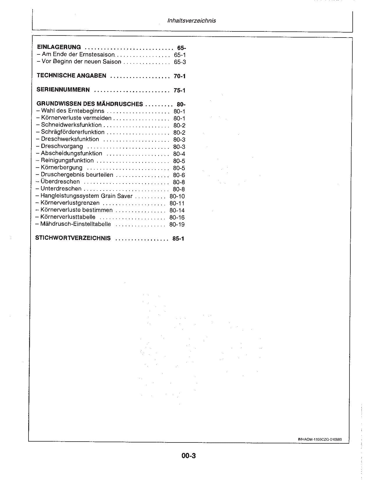 John Deere 1155 1157 1158 Mähdrescher betriebsanleitung