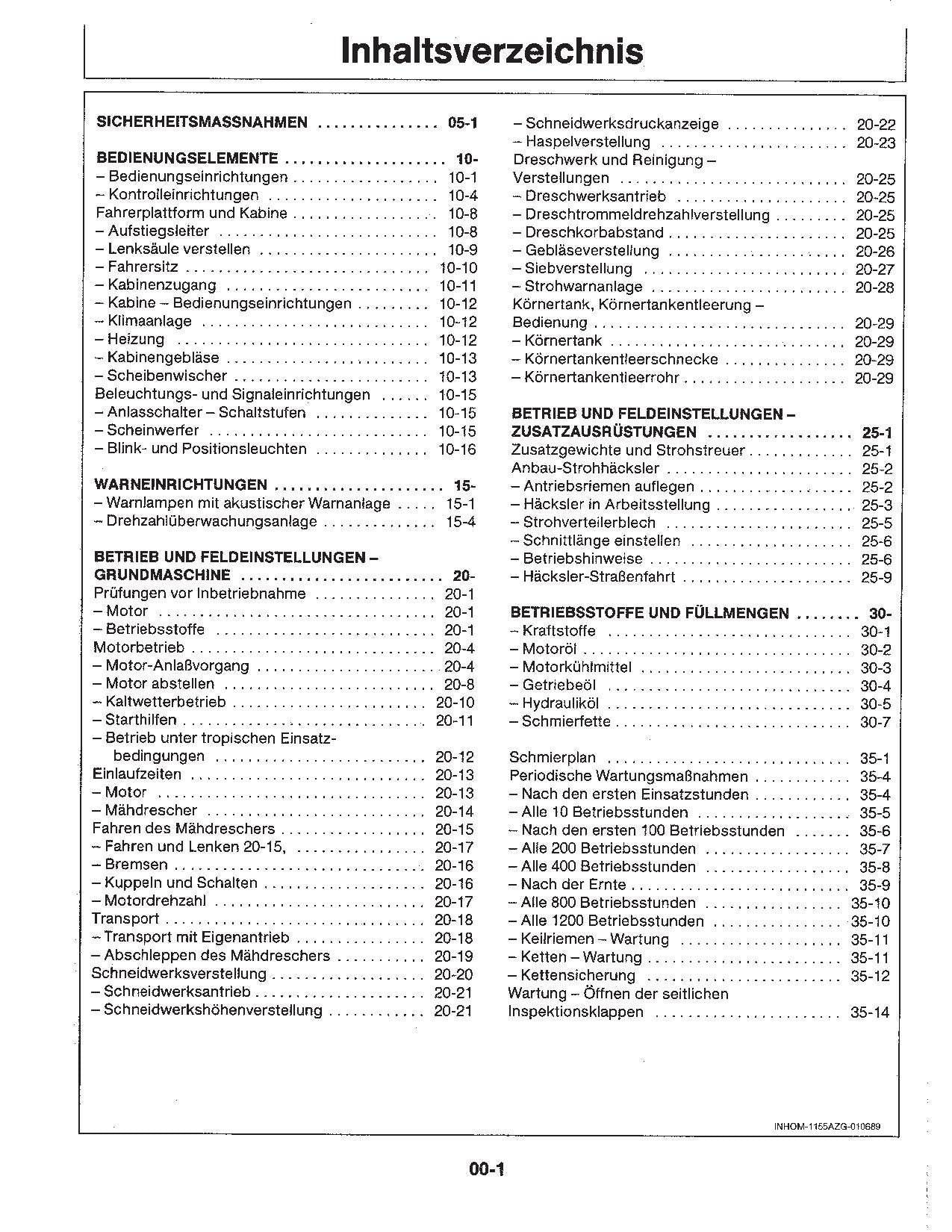 John Deere 1155 1157 1158 Mähdrescher betriebsanleitung