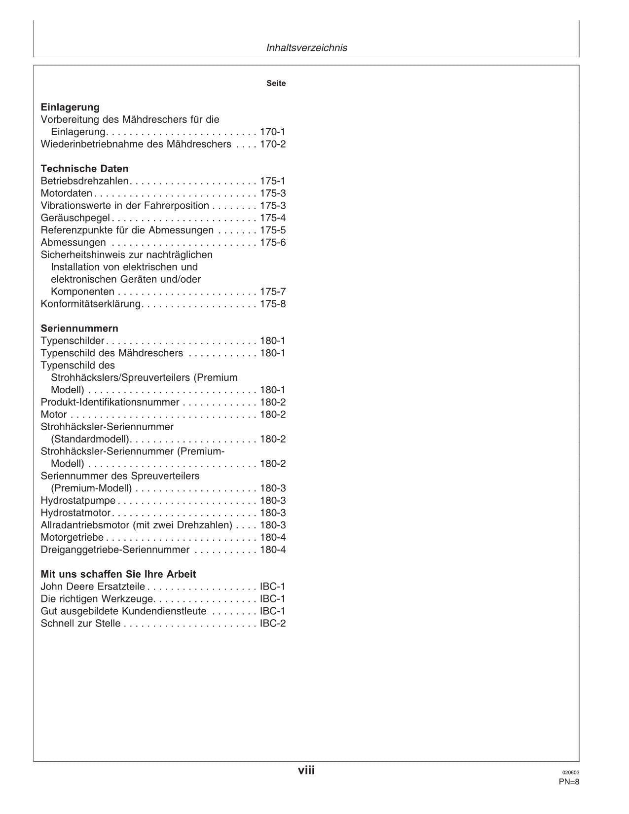 John Deere 9780 Mähdrescher Betriebsanleitung 072800-