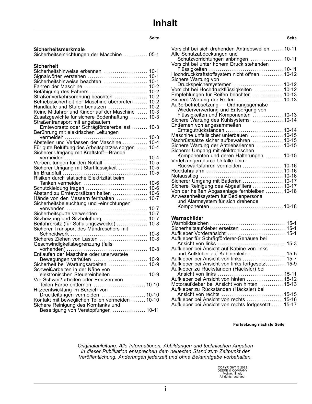 John Deere X9 1000 X9 1100 Mähdrescher Betriebsanleitung