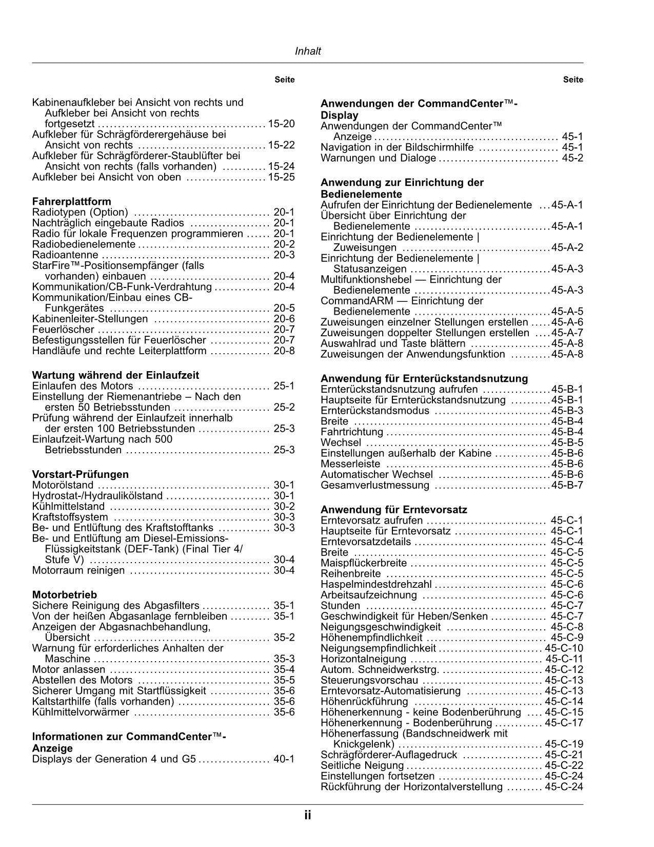 John Deere X9 1000 X9 1100 Mähdrescher Betriebsanleitung