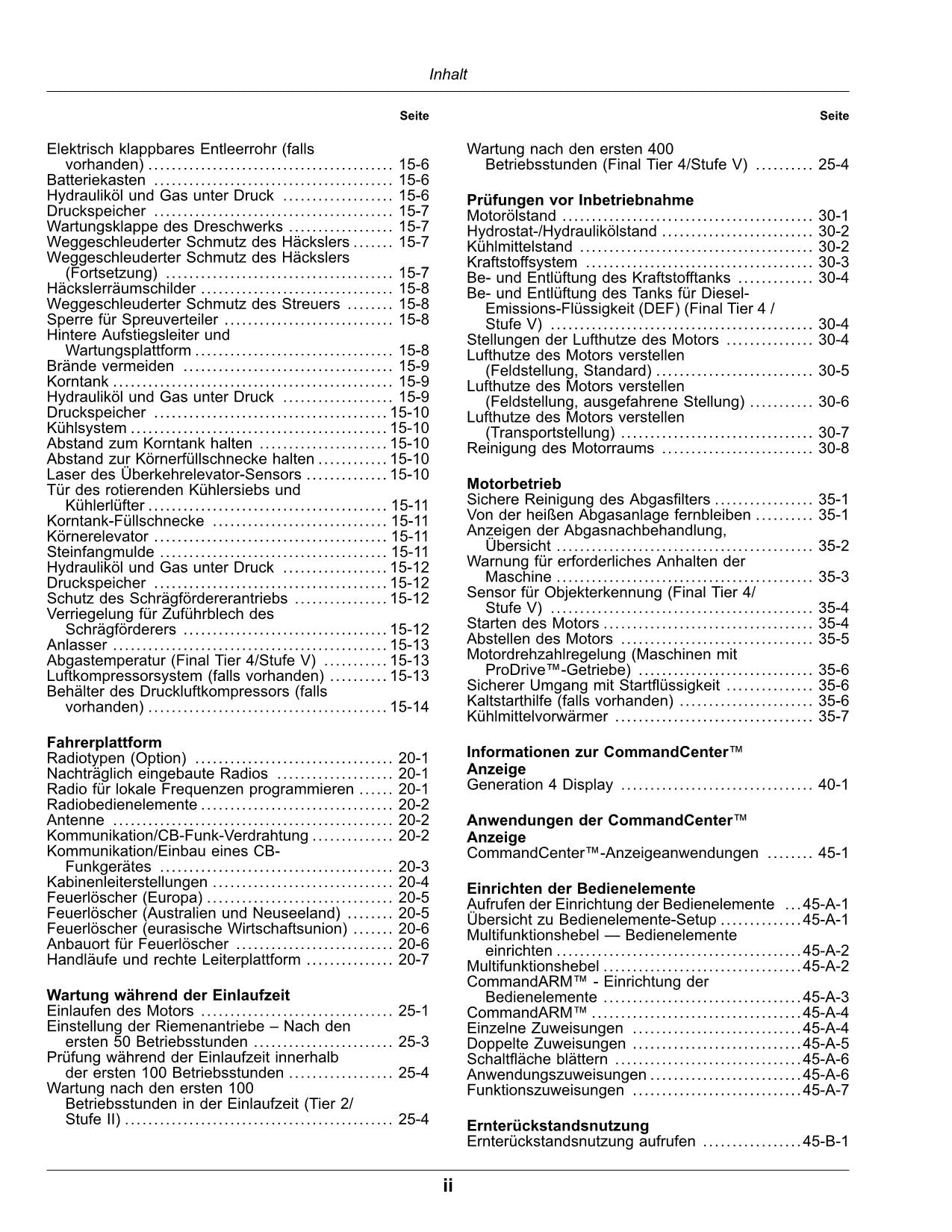 John Deere S785 S760 S780 S770 S790 HILLMASTER Mähdrescher betriebsanleitung