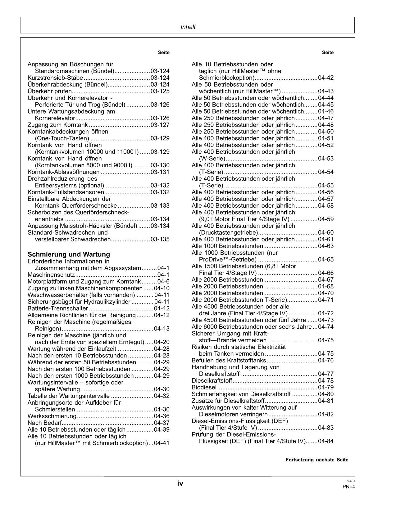 John Deere W540 W550 W650 W660 HILLMASTER Mähdrescher betriebsanleitung 110000-