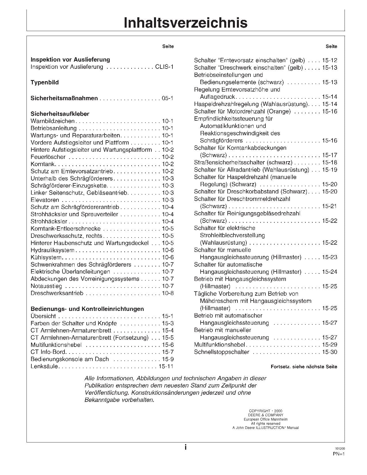 John Deere 9780 Mähdrescher Betriebsanleitung -072799