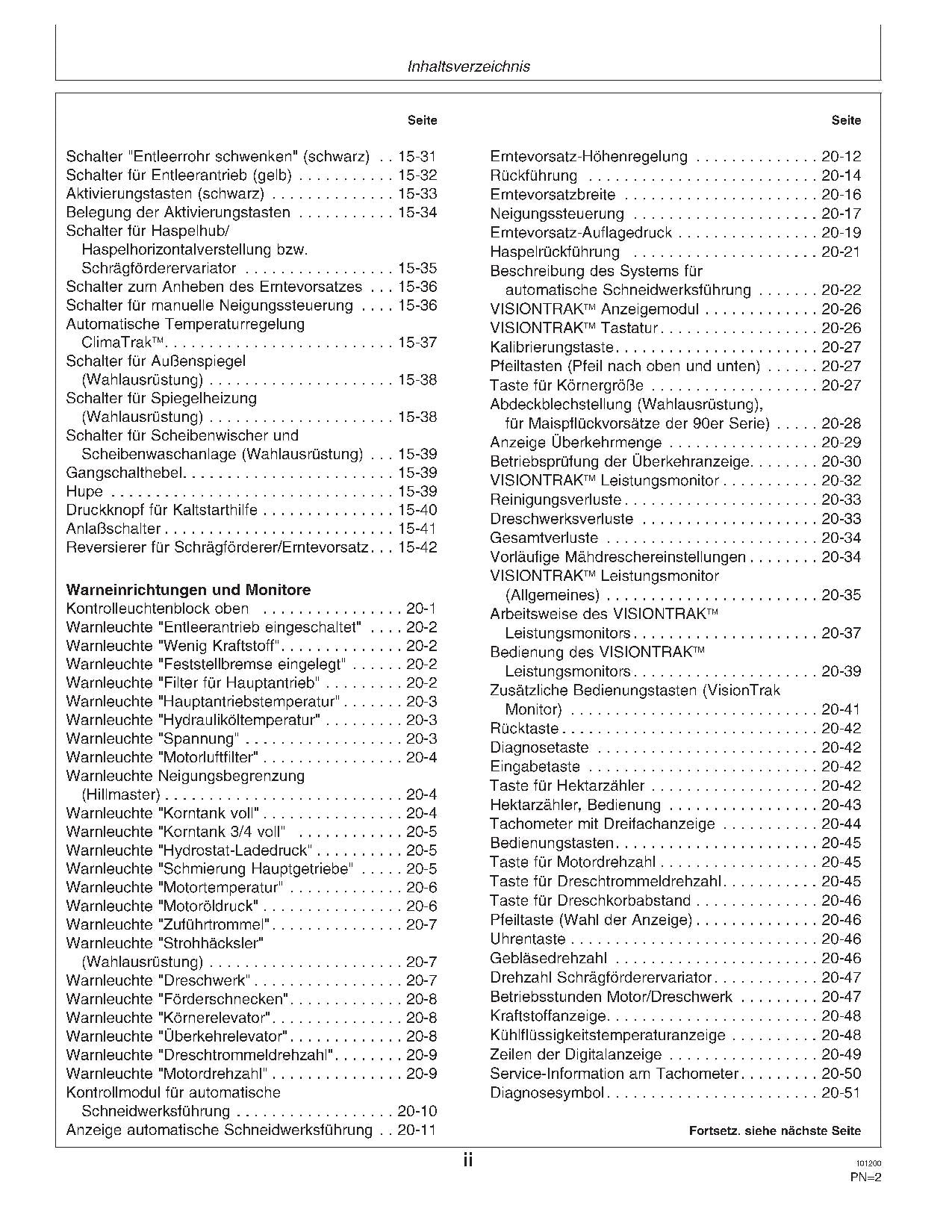 John Deere 9780 Mähdrescher Betriebsanleitung -072799