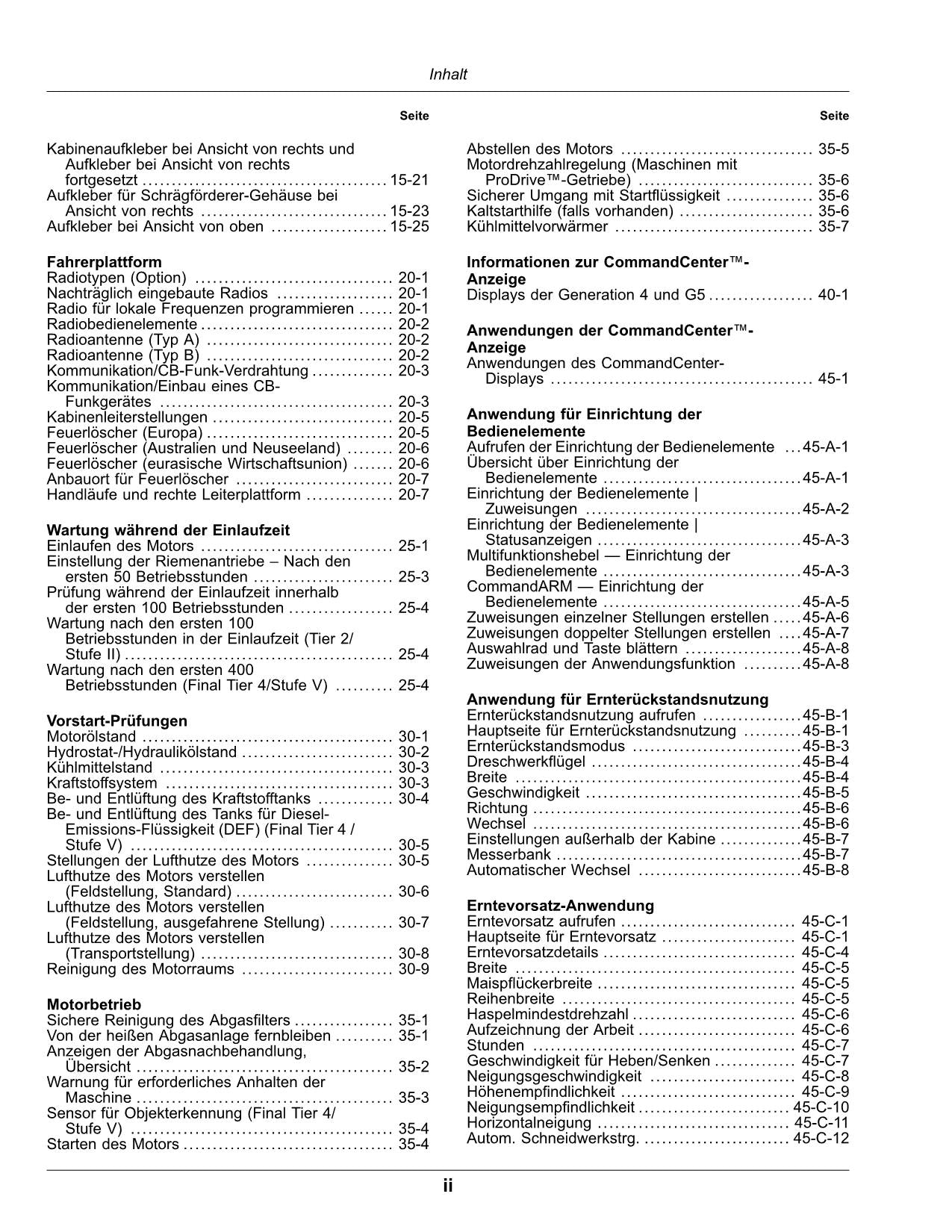 John Deere S760 S770 S780 S785 S790 Mähdrescher Betriebsanleitung