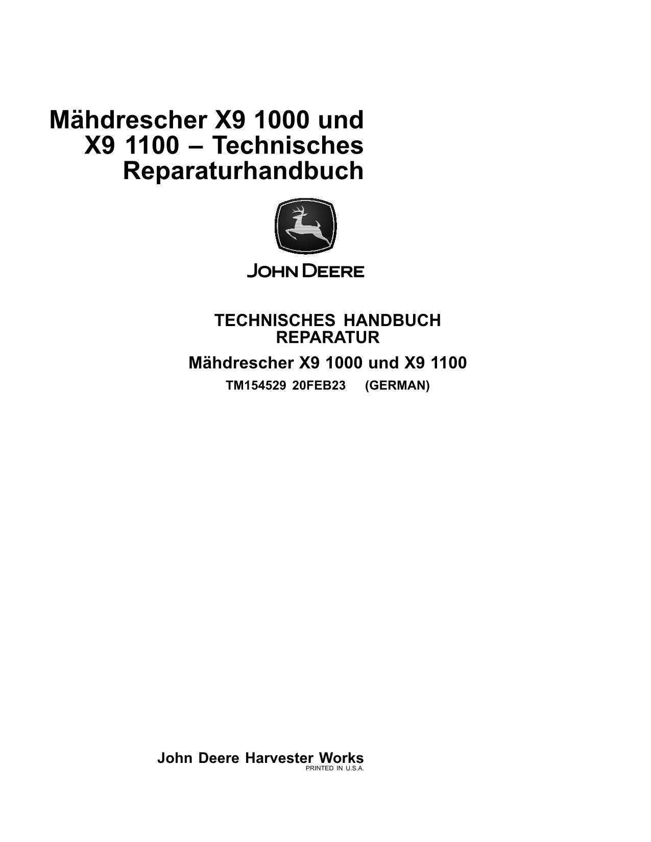 John Deere X9 1000 1100 mähdrescher reparaturhandbuch