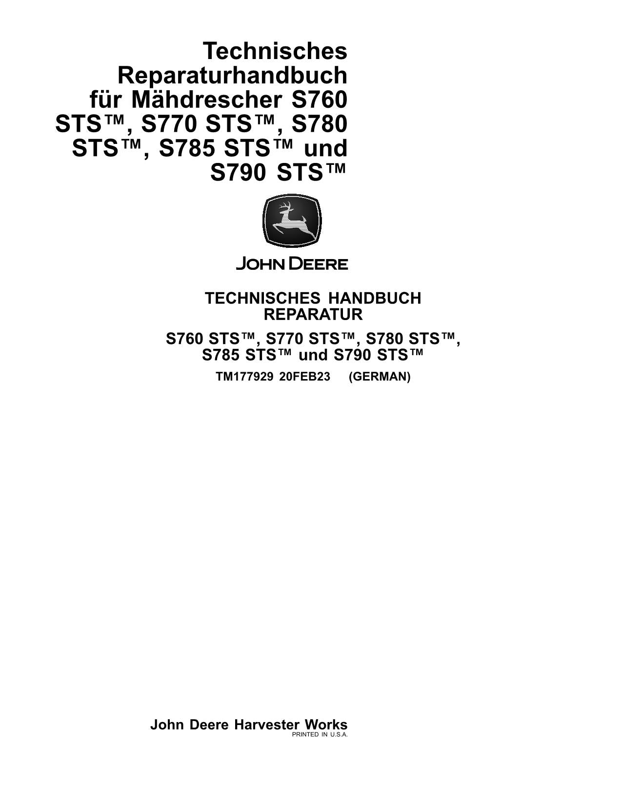 John Deere S785 S760 S780 S770 S790 Mähdrescher Reparaturhandbuch