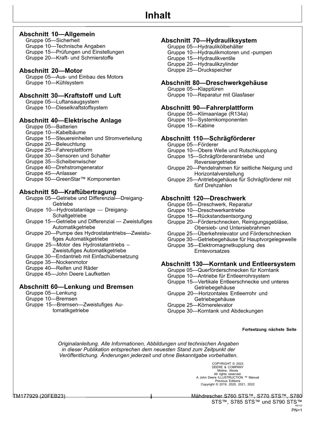 John Deere S785 S760 S780 S770 S790 Mähdrescher Reparaturhandbuch