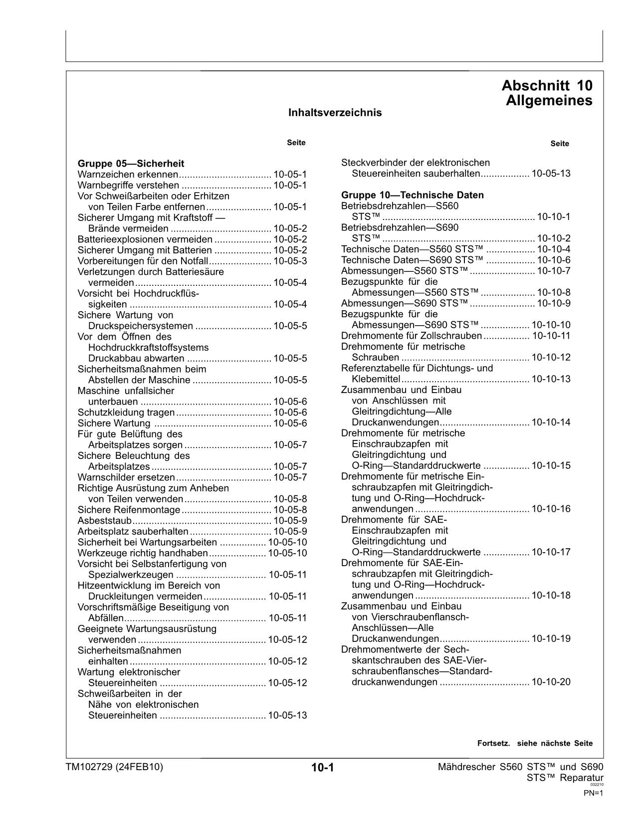 John Deere S560 STS S690 mähdrescher reparaturhandbuch