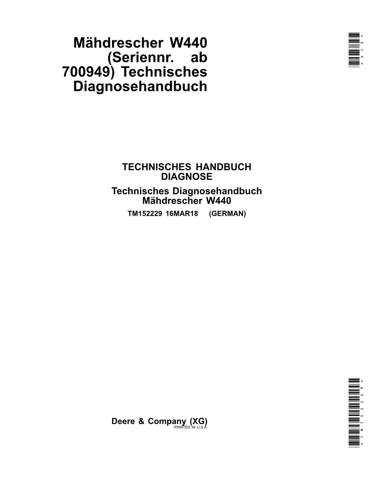 John Deere W440 mähdrescher diagnose reparaturhandbuch