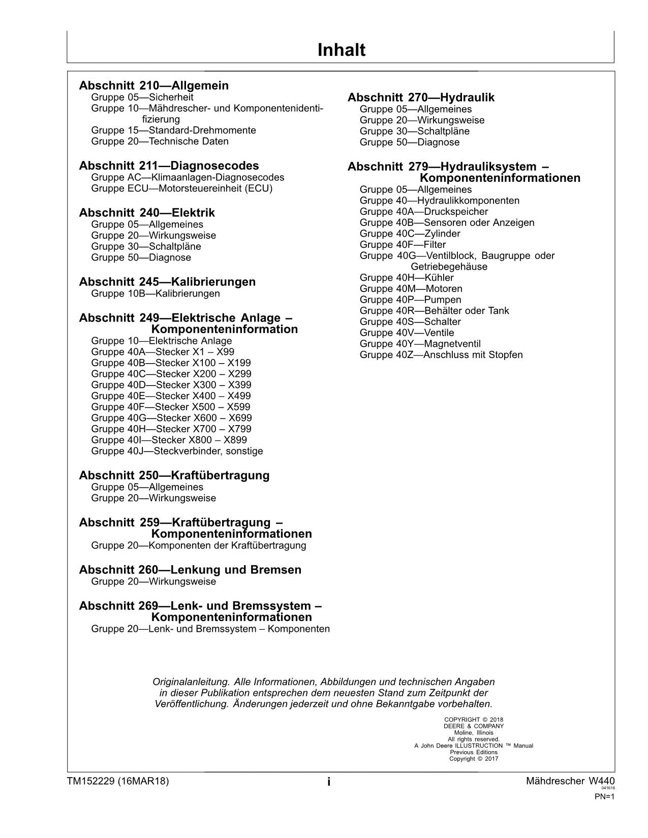 John Deere W440 mähdrescher diagnose reparaturhandbuch