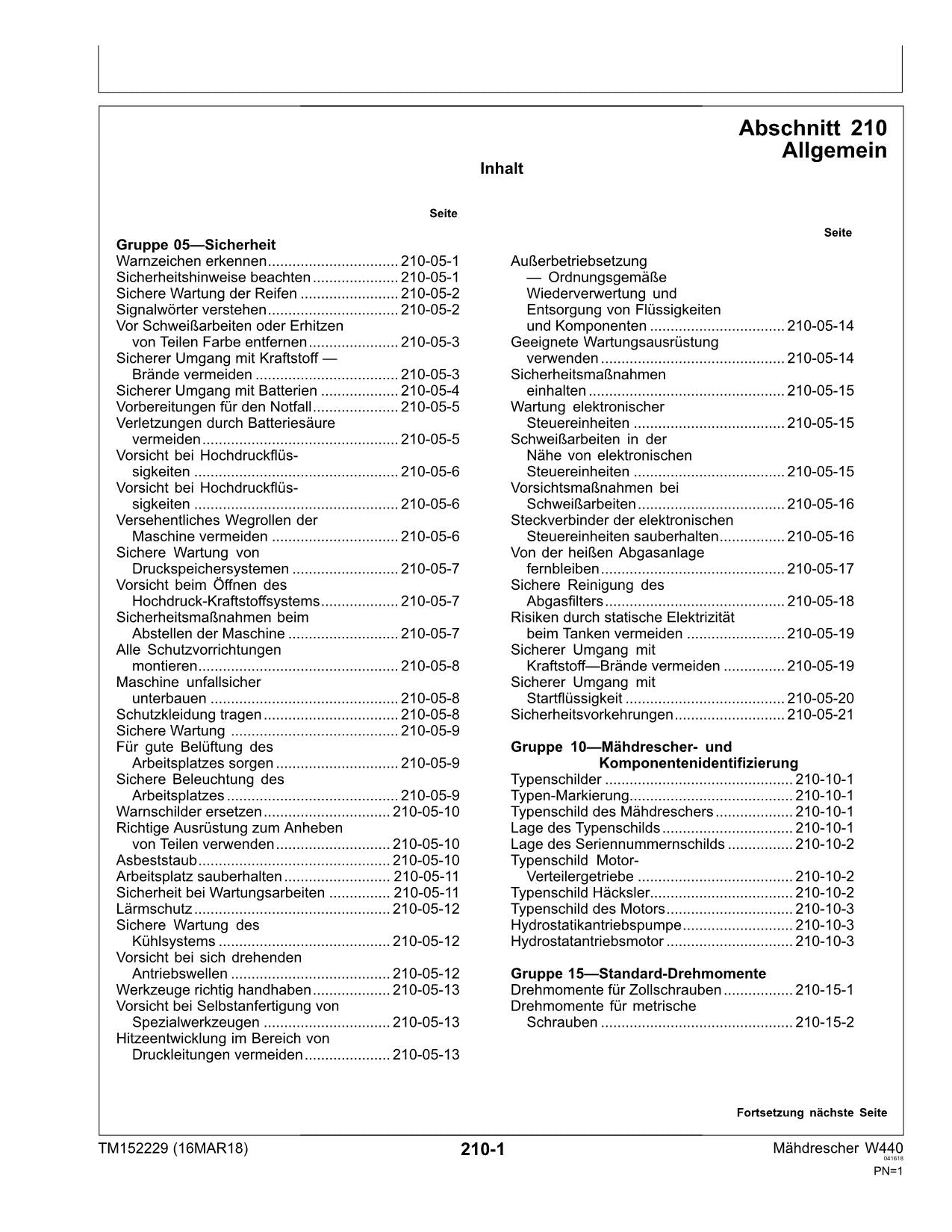 John Deere W440 mähdrescher diagnose reparaturhandbuch