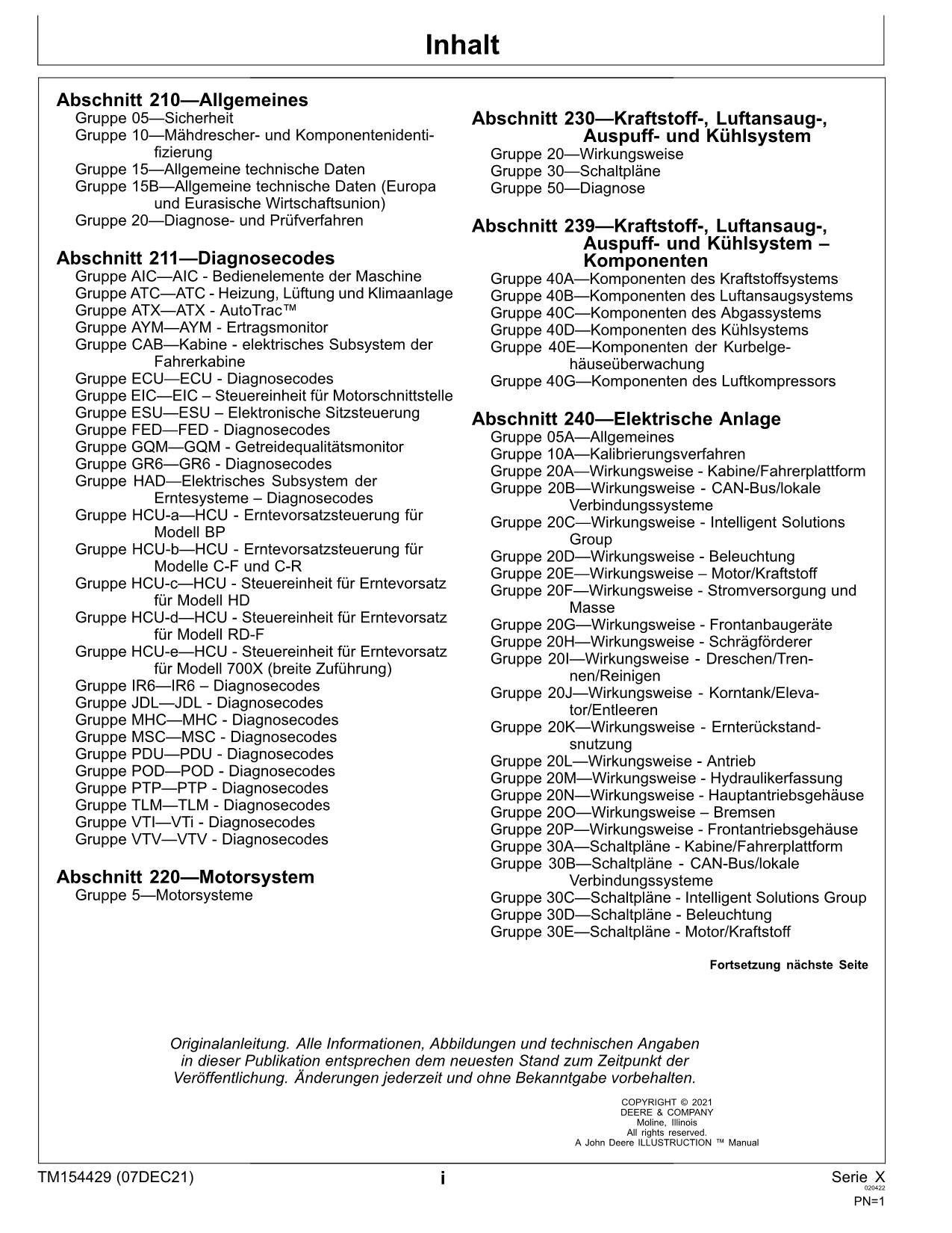 John Deere X9 1000 X9 1100 Mähdrescher Diagnose Reparaturhandbuch