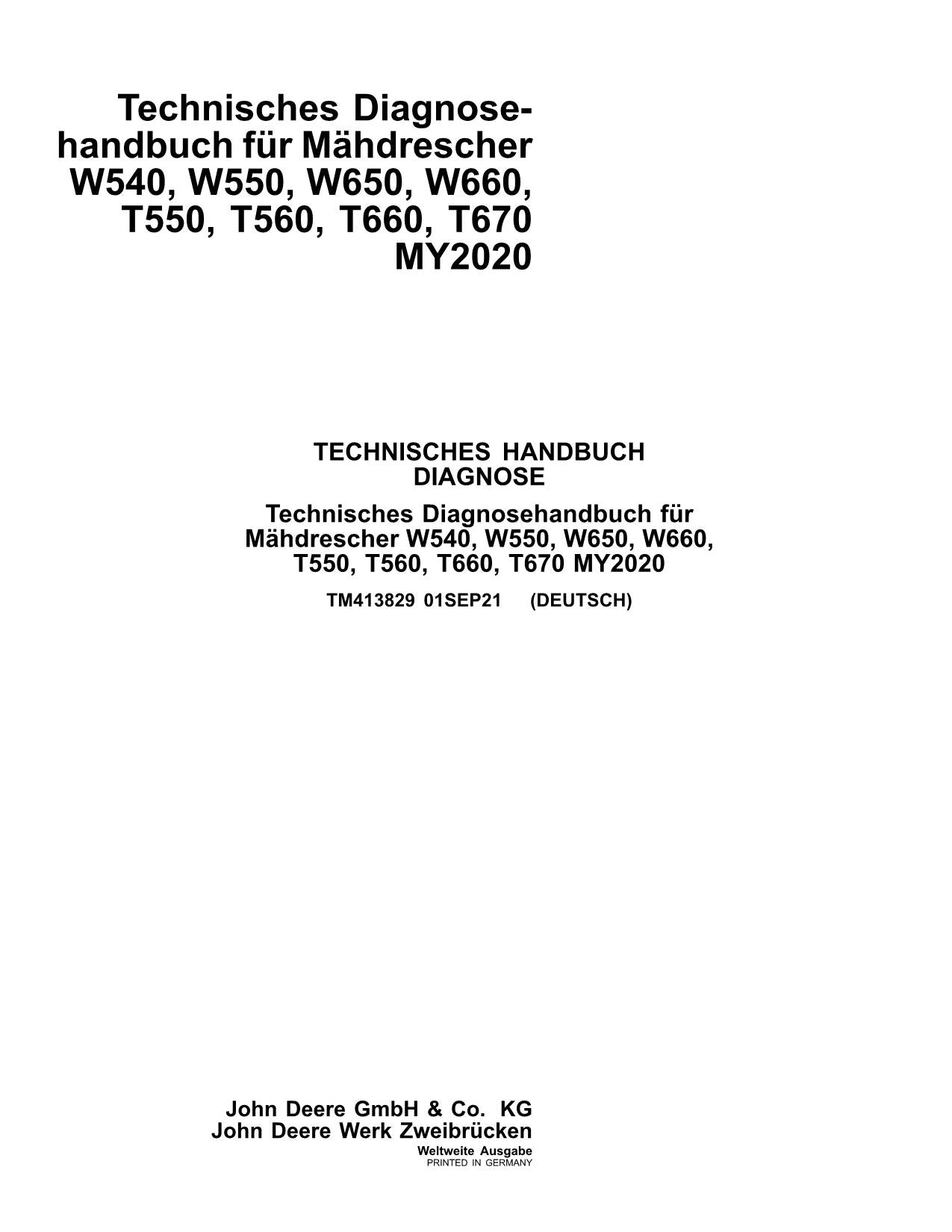 John Deere T550 T560 T660 T670 W540 W550 mähdrescher diagnose reparaturhandbuch