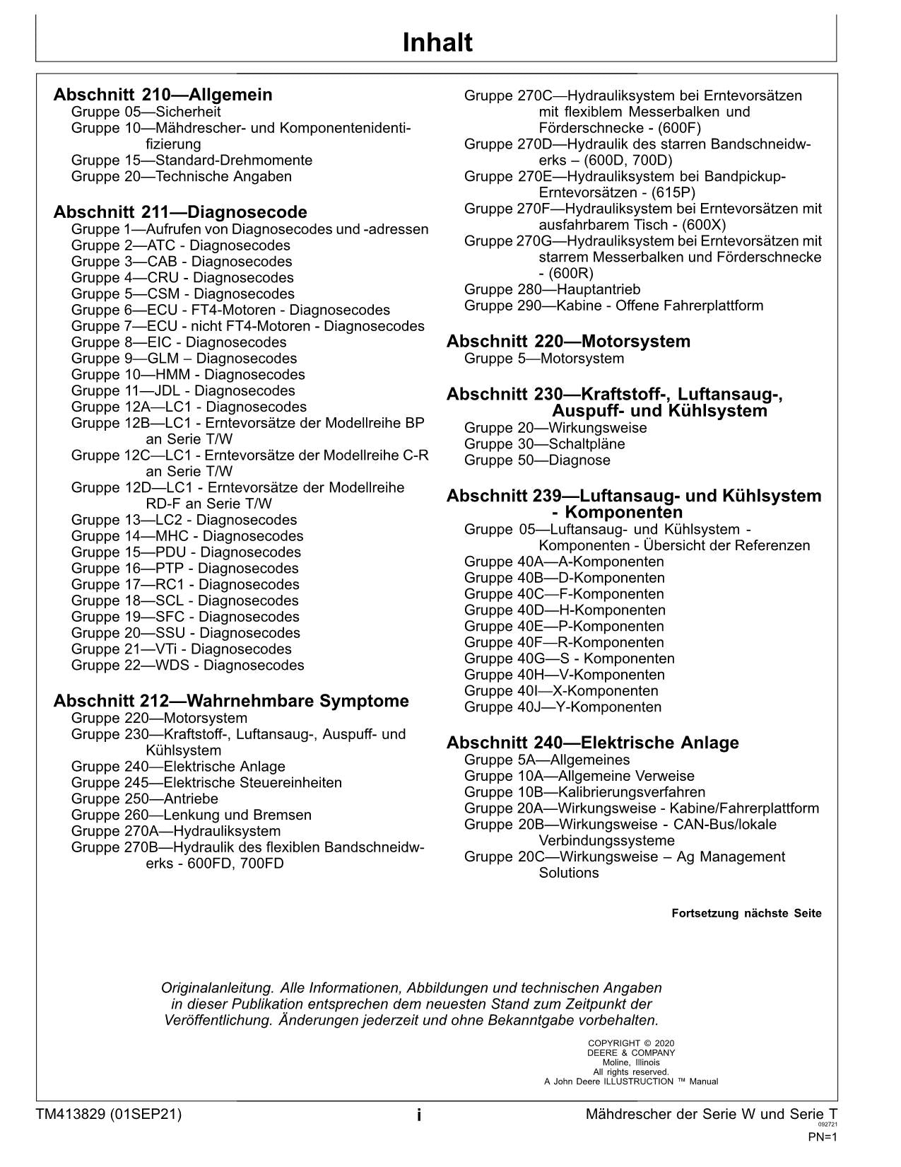 John Deere T550 T560 T660 T670 W540 W550 mähdrescher diagnose reparaturhandbuch