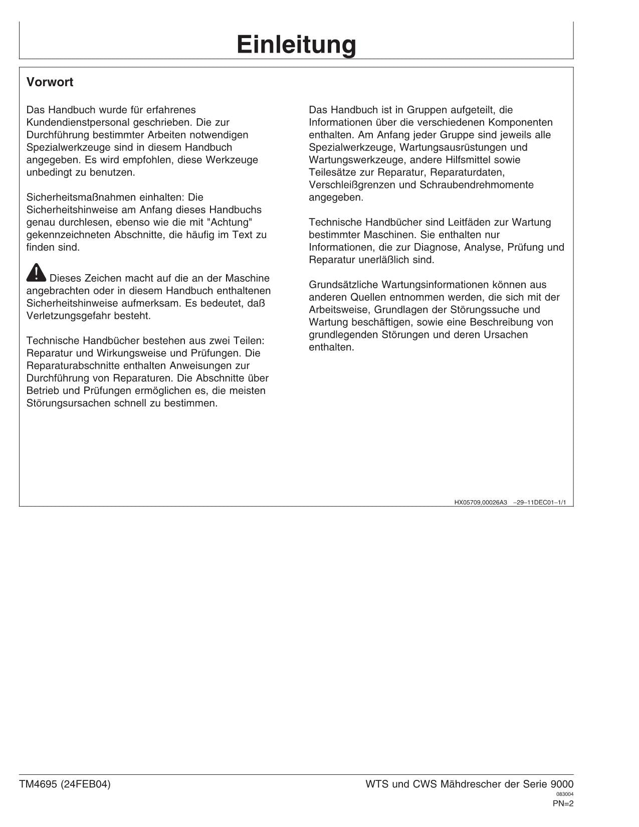 John Deere 9540 9560 9580 9640 9660 9680 mähdrescher diagnose reparaturhandbuch