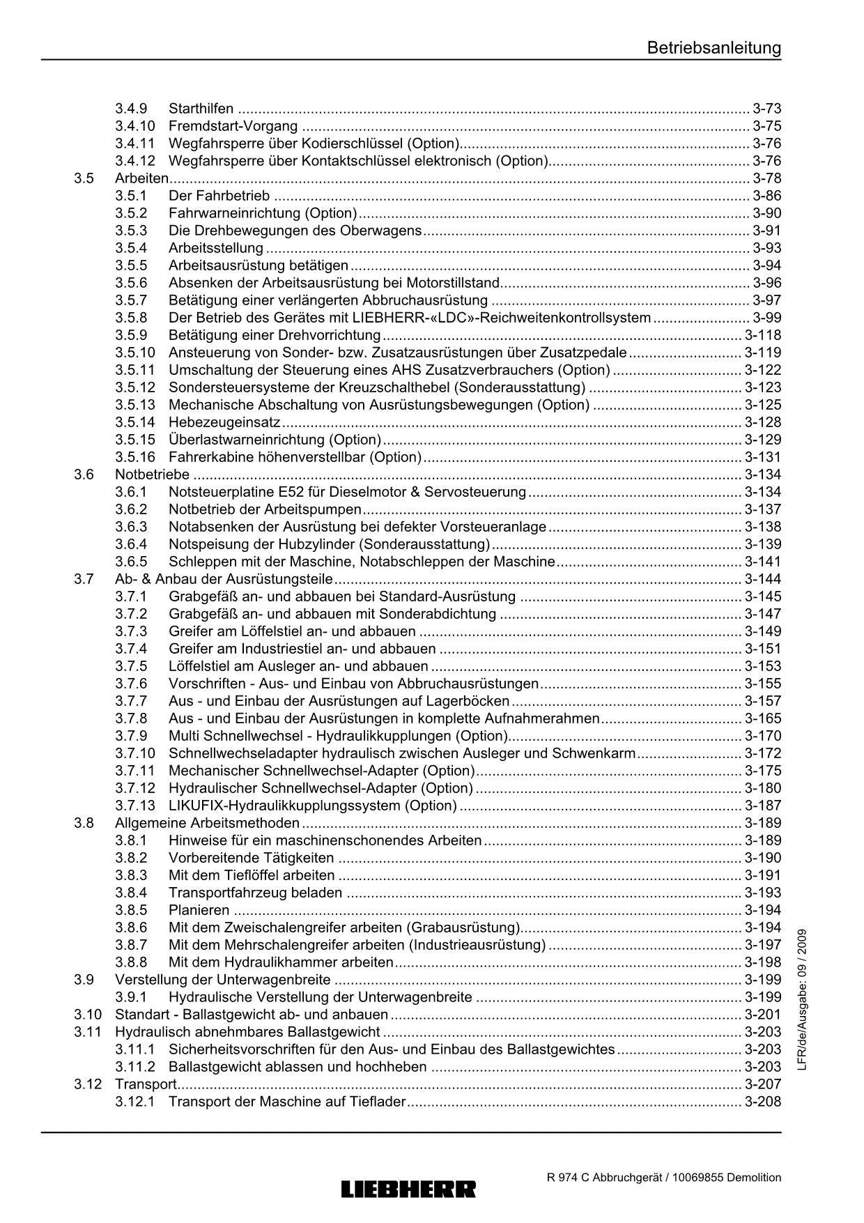 Liebherr R974 C Abbruchgerät 21846 Hydraulikbagger Betriebsanleitung