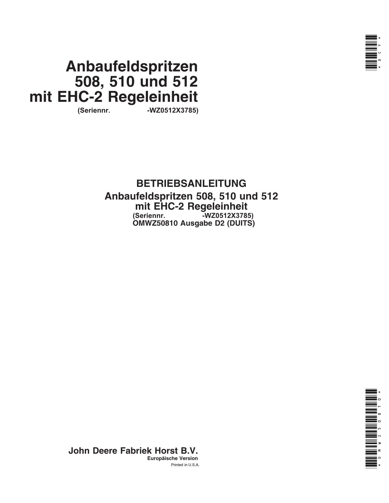 John Deere Aufbaufeldspritzen 508 510 512 EHC-2 Regeleinheit betriebsanleitung