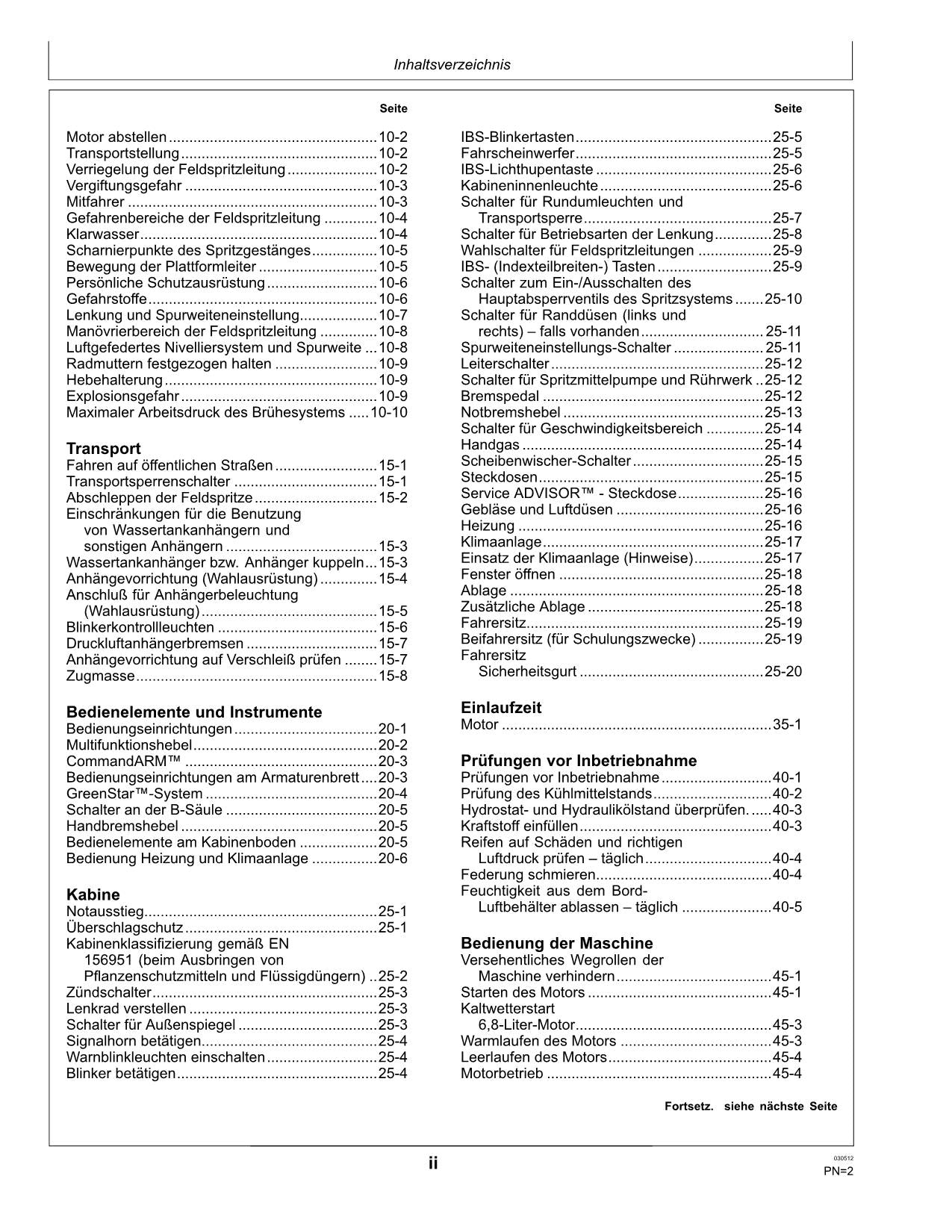 John Deere Fahrzeug 5430i Ausbringung abnehmbare Feldspritze Betriebsanleitung