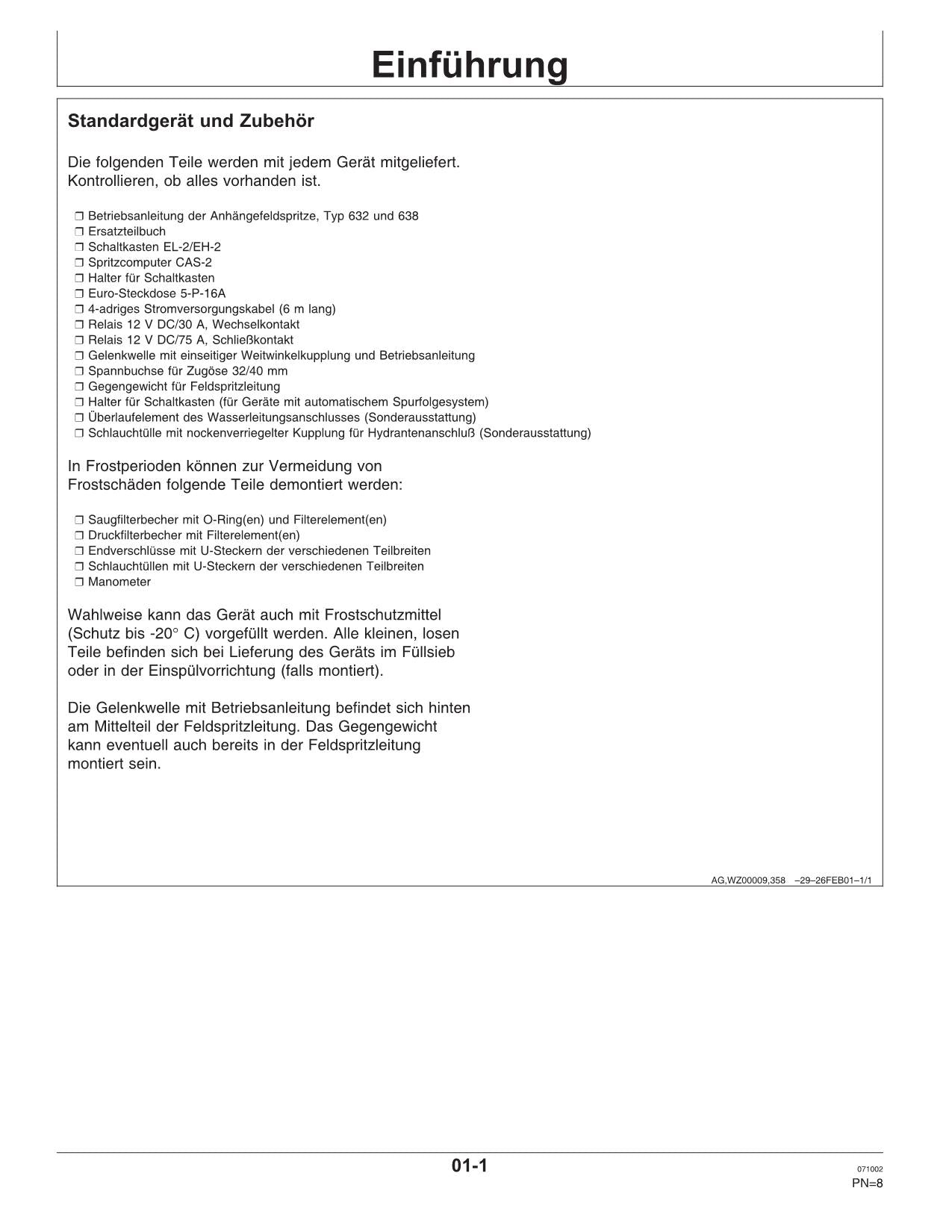 John Deere Aufbaufeldspritzen 632 638 manuel d'instructions