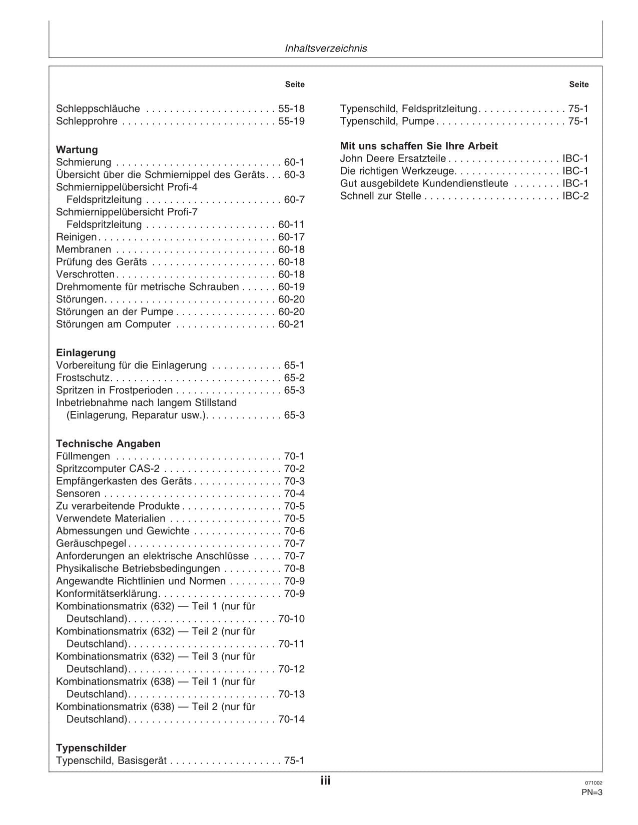 John Deere Aufbaufeldspritzen 632 638 betriebsanleitung