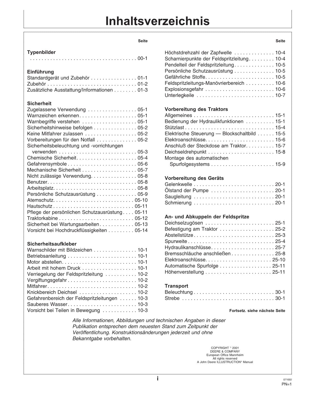 John Deere Aufbaufeldspritzen 632 638 betriebsanleitung