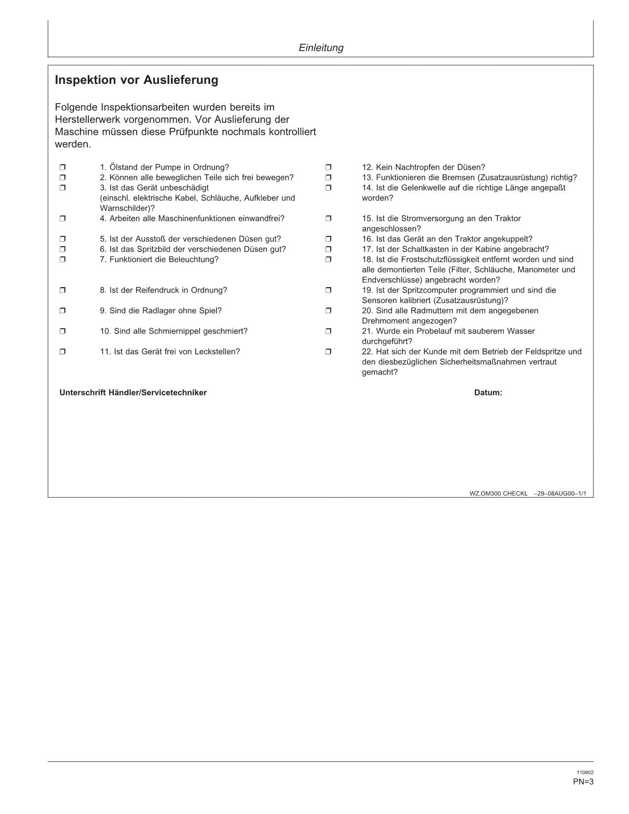 John Deere Anhängespritzen für Obstkulturen 310 315 Betriebsanleitung