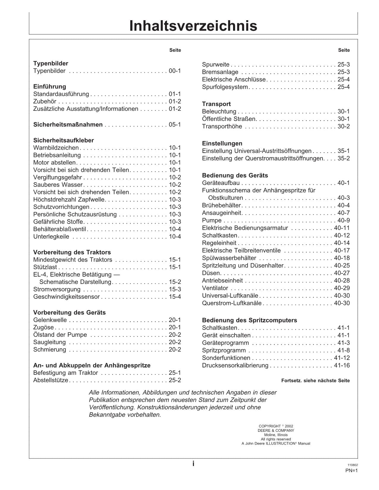 John Deere Anhängespritzen fur Obstkulturen 310 315 betriebsanleitung