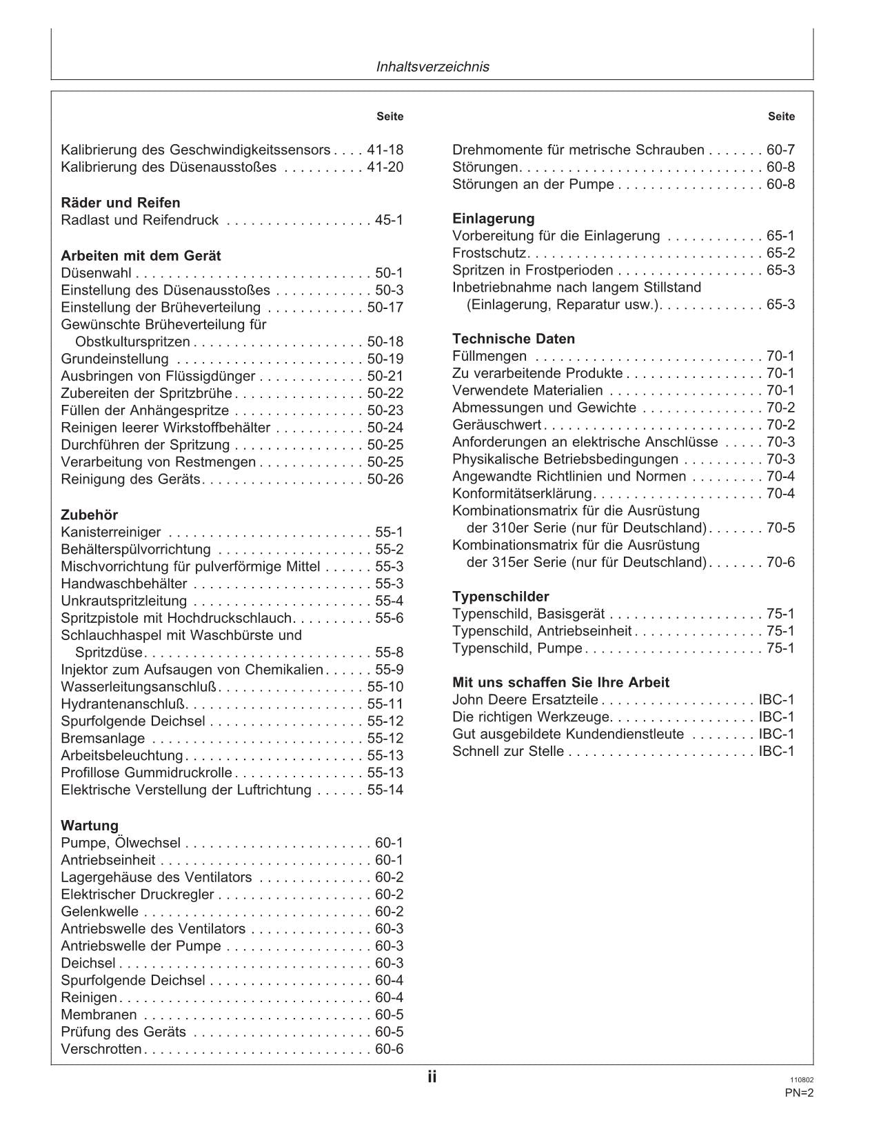 John Deere Anhängespritzen für Obstkulturen 310 315 Betriebsanleitung