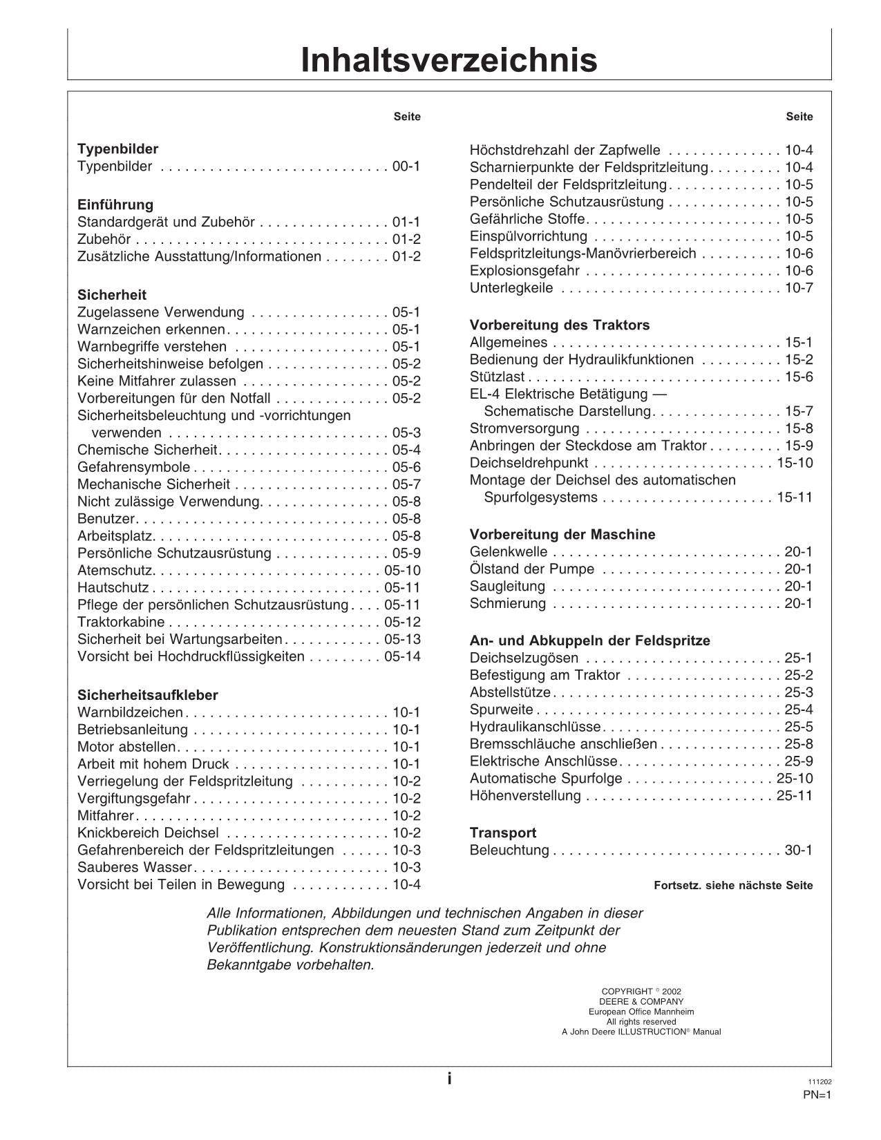 John Deere Anhängefeldspritzen 624 betriebsanleitung