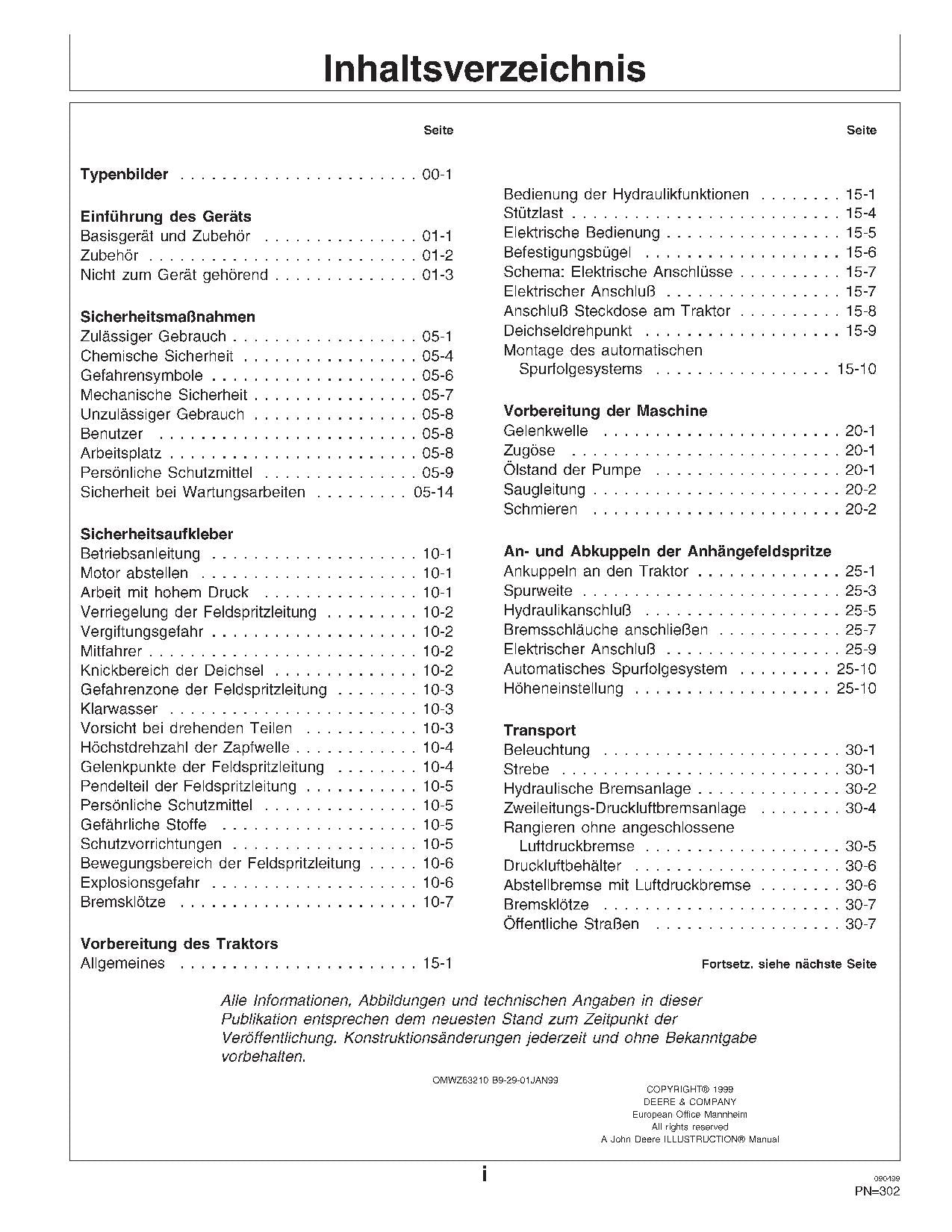 John Deere Anhängefeldspritzen 632TF 638TF betriebsanleitung