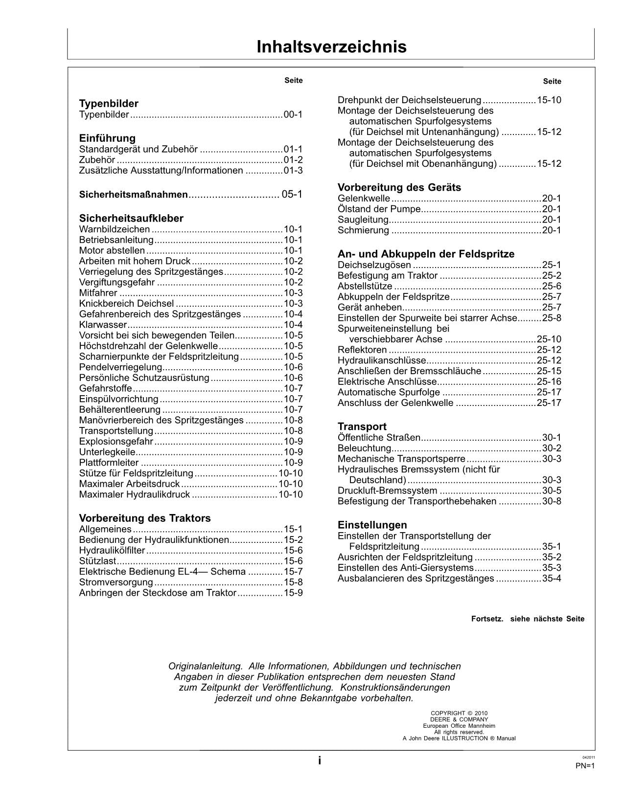 John Deere Anhängefeldspritze 724 732 740 mit EL4 Regeleinheit betriebsanleitung