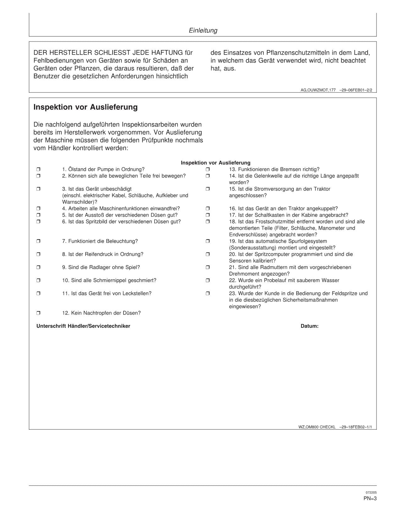 John Deere Anhängefeldspritze 824 832 840 Spritzsystem betriebsanleitung