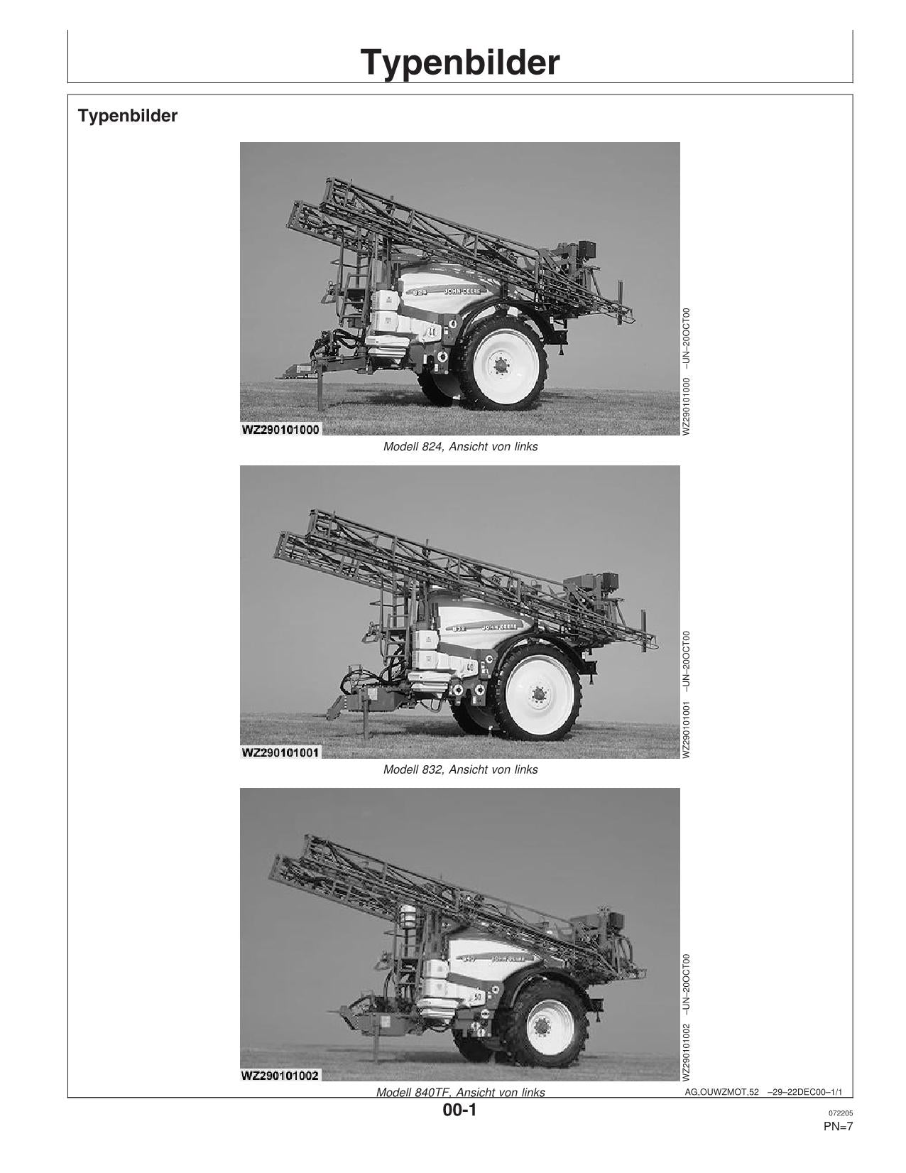 John Deere Anhängefeldspritze 824 832 840 Spritzsystem betriebsanleitung