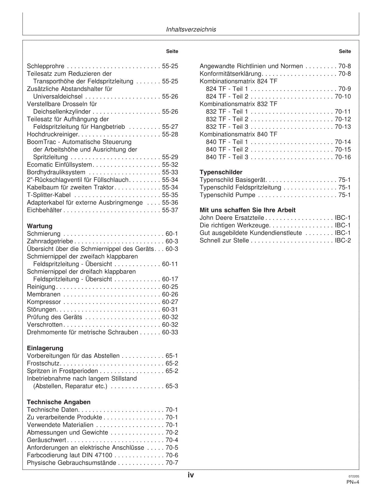 John Deere Anhängefeldspritze 824 832 840 Spritzsystem betriebsanleitung