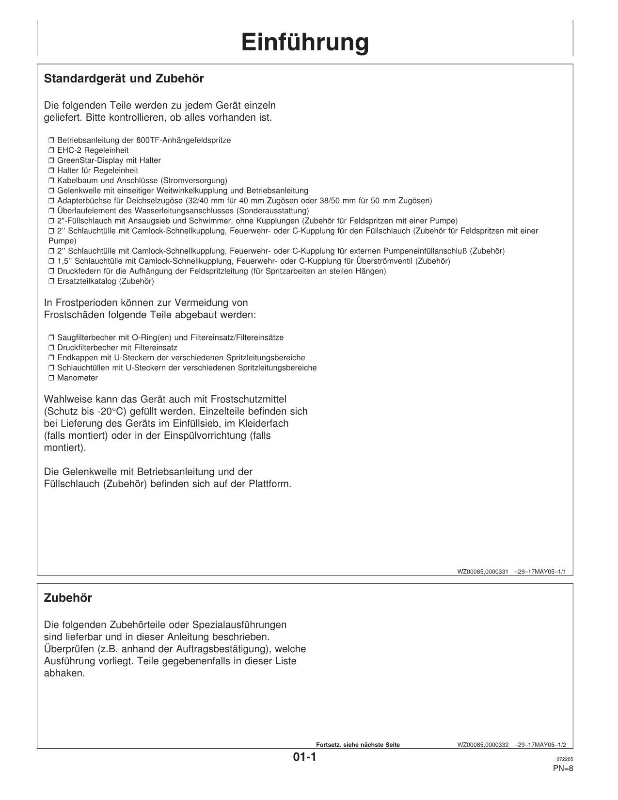 John Deere Anhängefeldspritze 824 832 840 Spritzsystem betriebsanleitung