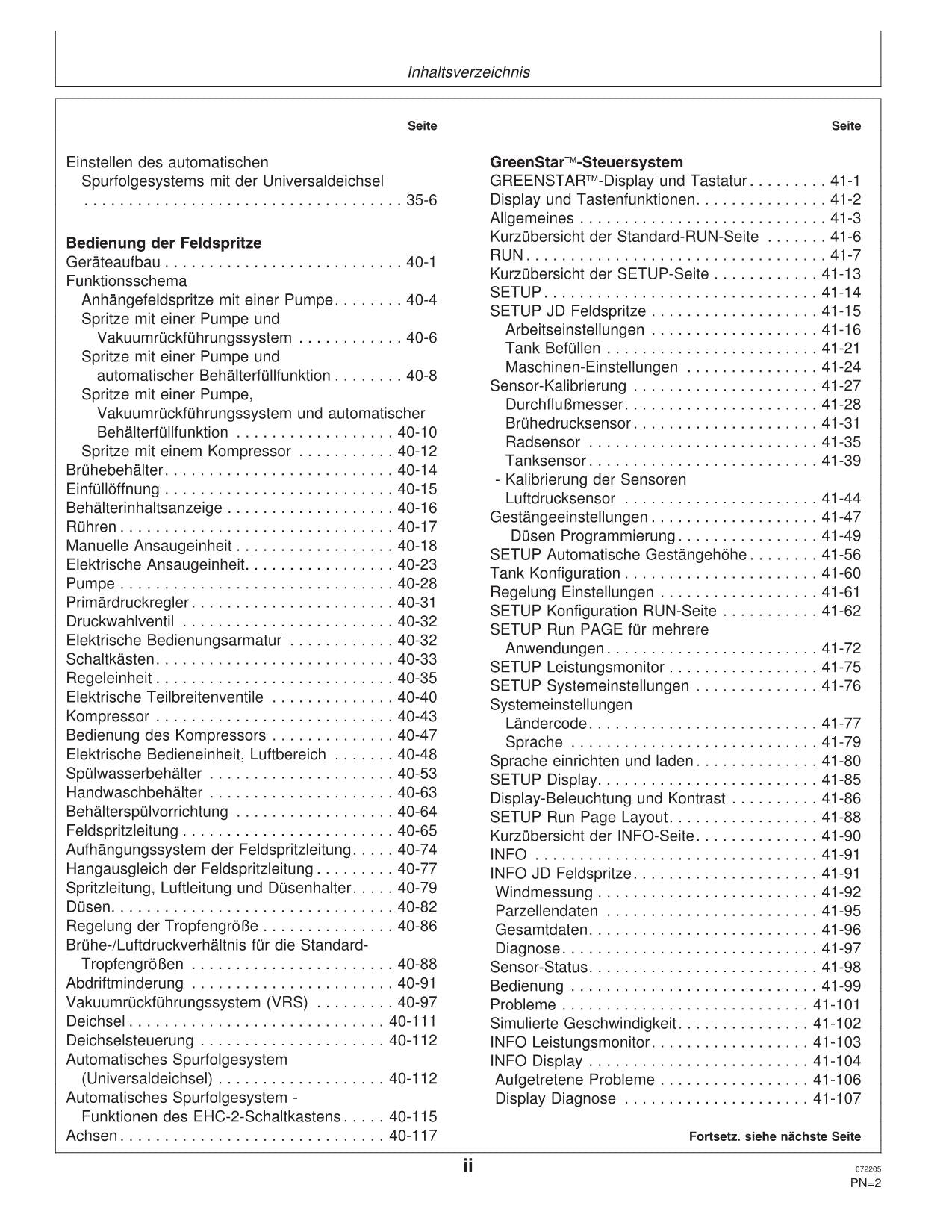 John Deere Anhängefeldspritze 824 832 840 Spritzsystem betriebsanleitung