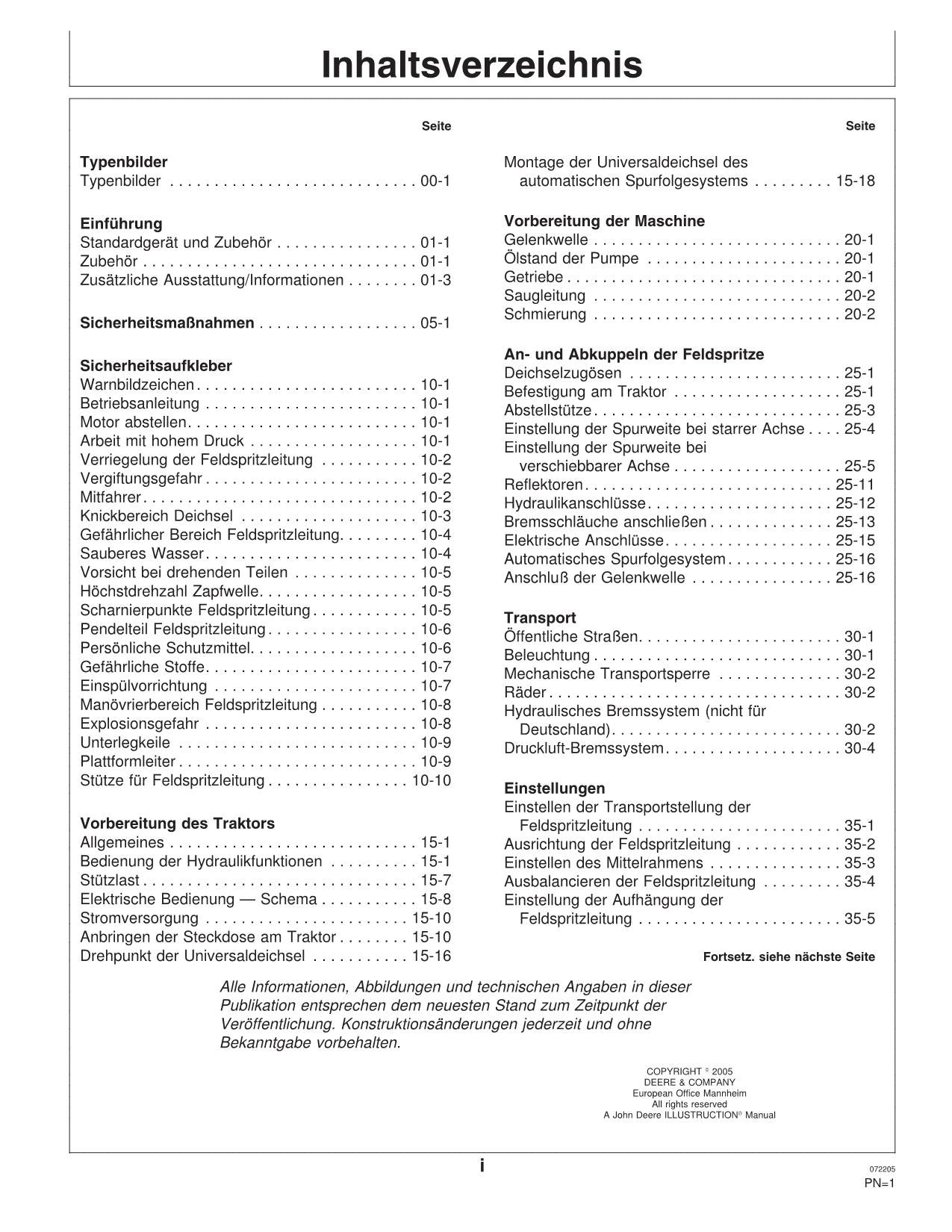 John Deere Anhängefeldspritze 824 832 840 Spritzsystem betriebsanleitung