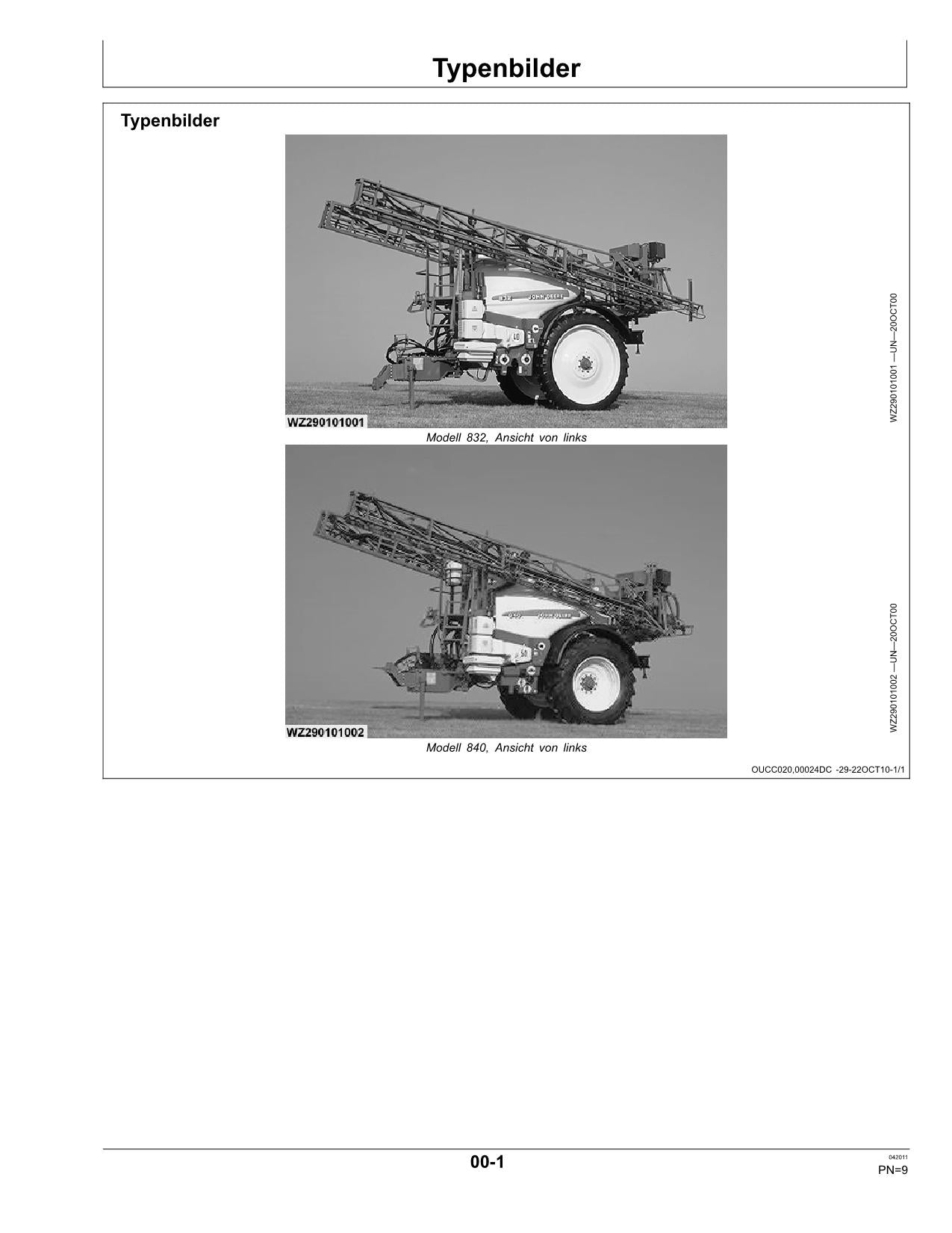 John Deere Anhängefeldspritzen 832 840 mit EL4 Regeleinheit betriebsanleitung