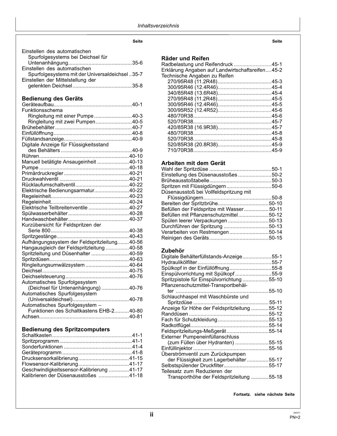 John Deere Anhängefeldspritzen 832 840 mit EL4 Regeleinheit betriebsanleitung